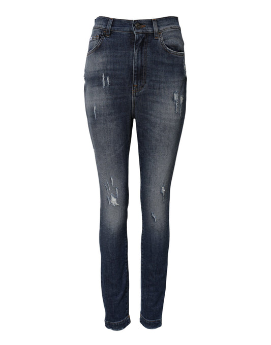 Dolce & Gabbana Blaue Denim-Jeans mit hoher Taille aus gewaschener Baumwolle