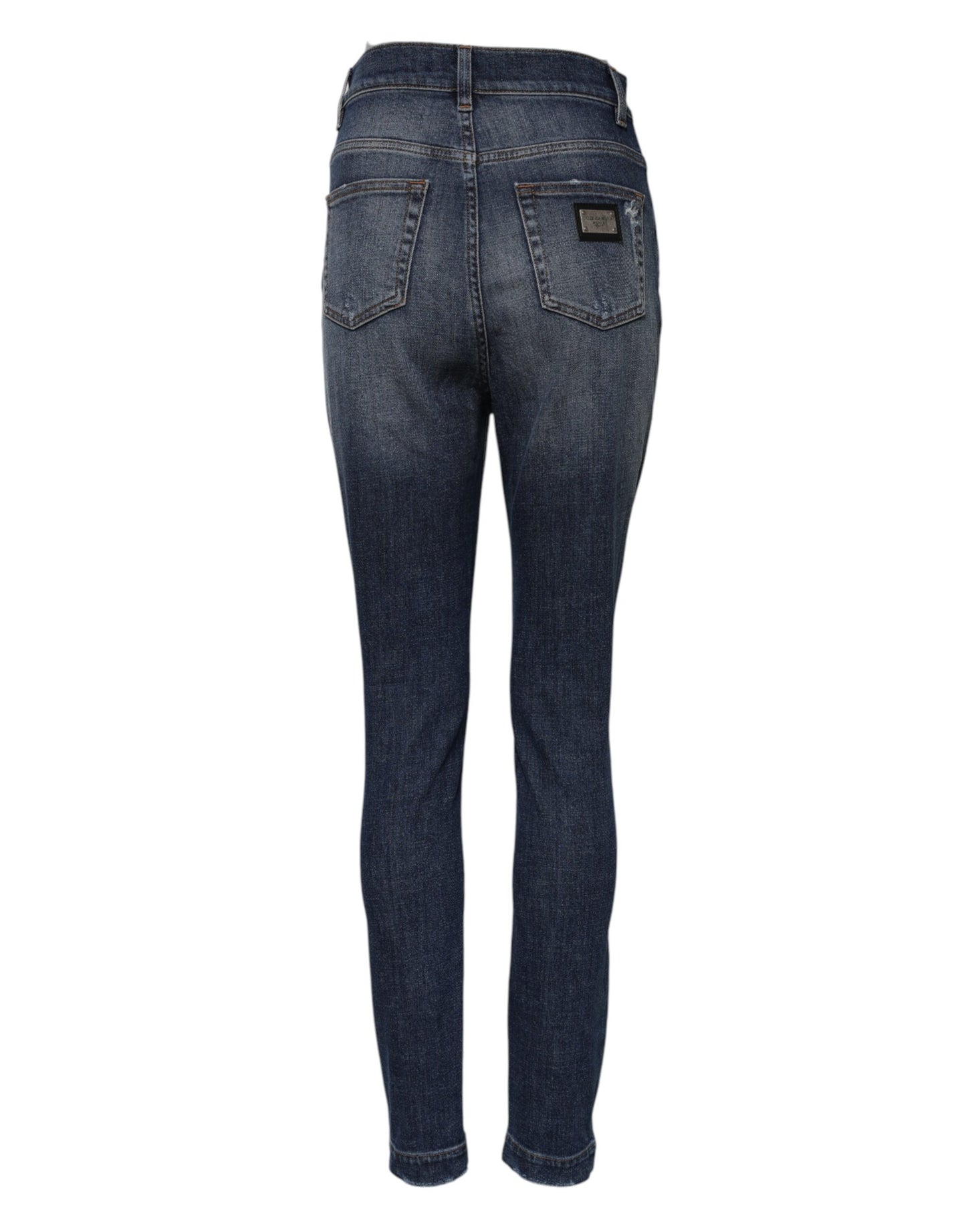 Dolce & Gabbana Blaue Denim-Jeans mit hoher Taille aus gewaschener Baumwolle