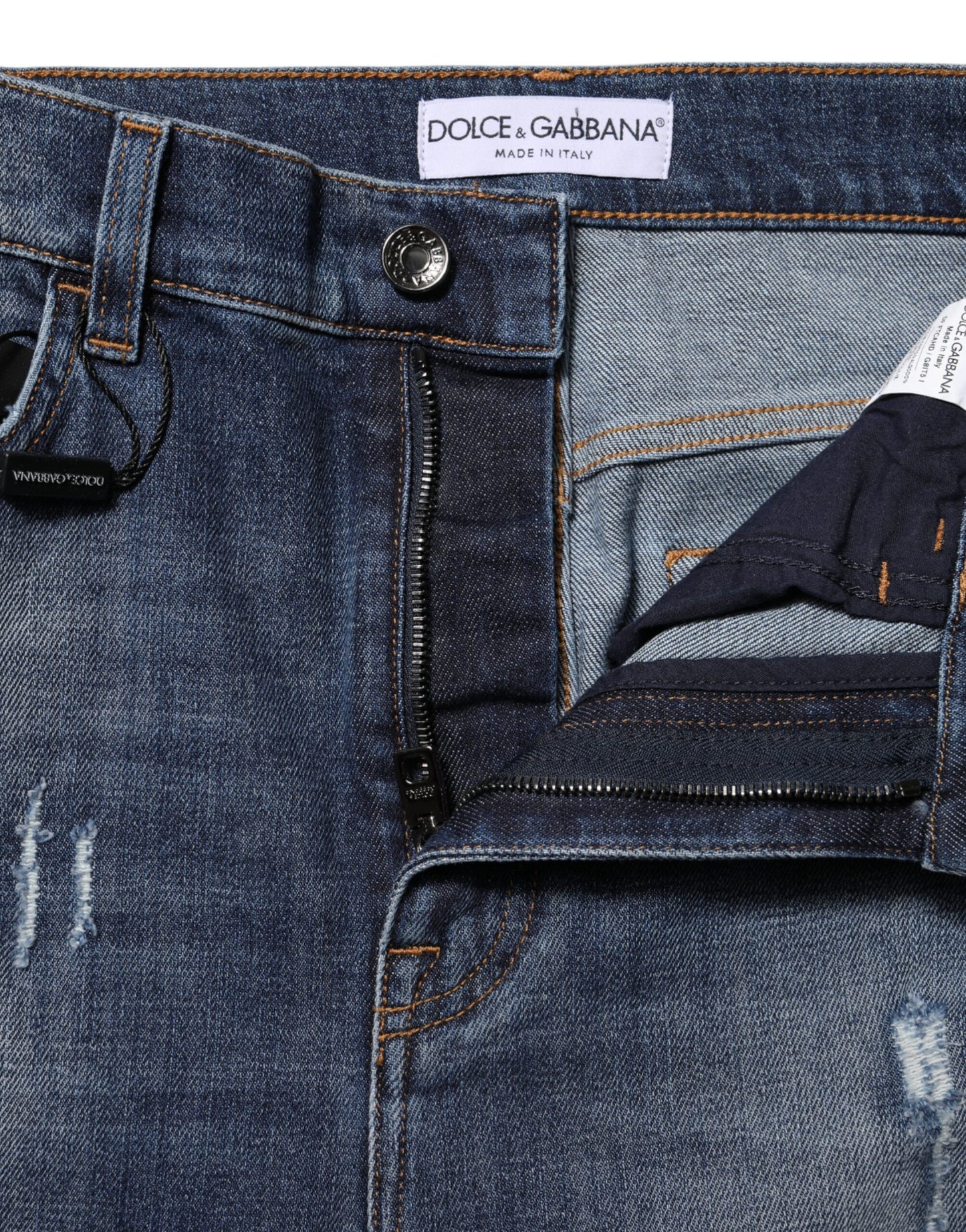 Dolce & Gabbana Blaue Denim-Jeans mit hoher Taille aus gewaschener Baumwolle