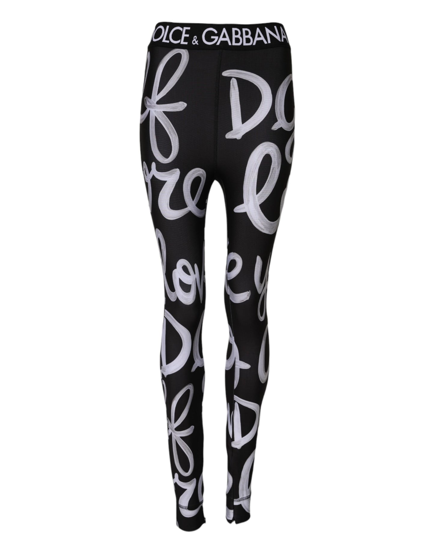Dolce & Gabbana Schwarze Polyester-Logo-Druck-Hose mit mittlerer Taille