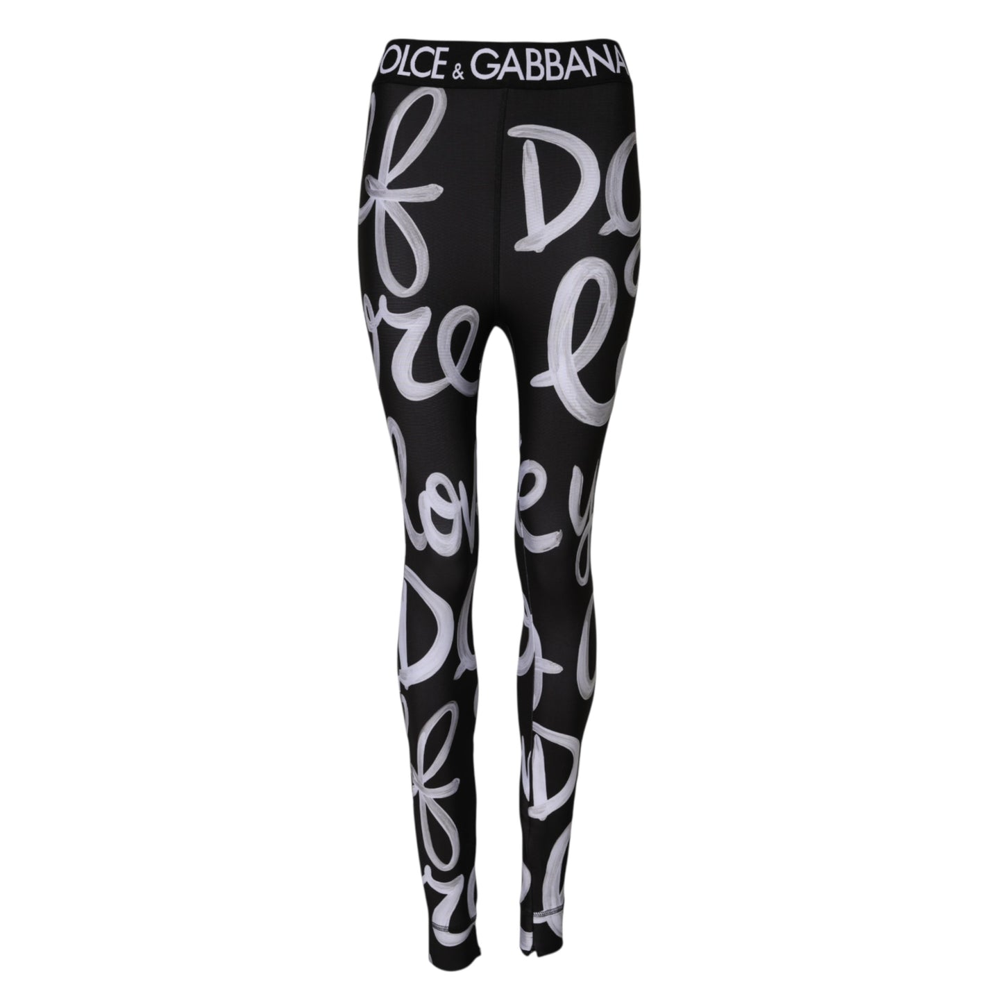 Dolce & Gabbana Schwarze Polyester-Logo-Druck-Hose mit mittlerer Taille
