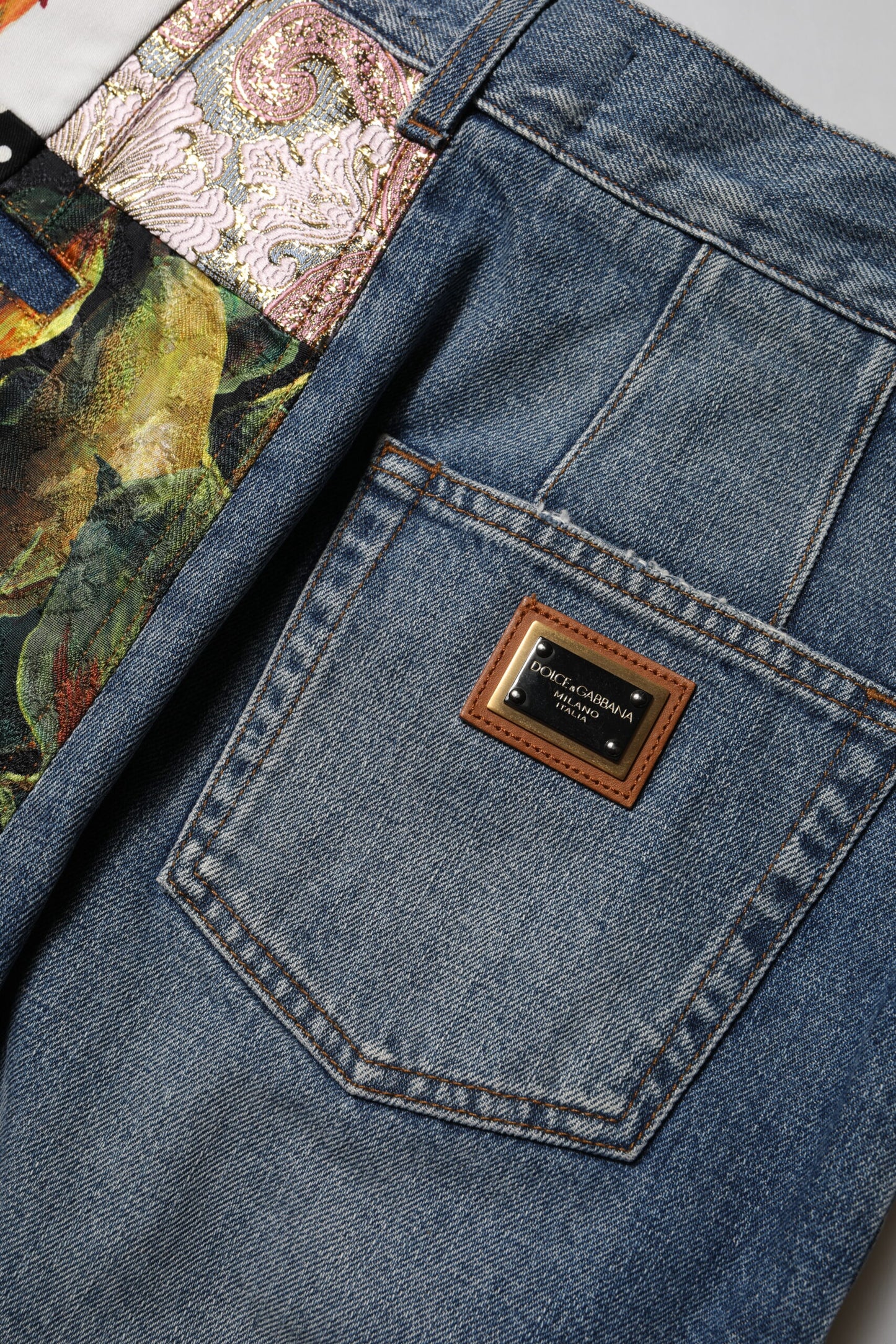 Dolce & Gabbana Blaue AMBER Patchwork Denim-Jeans mit hoher Taille