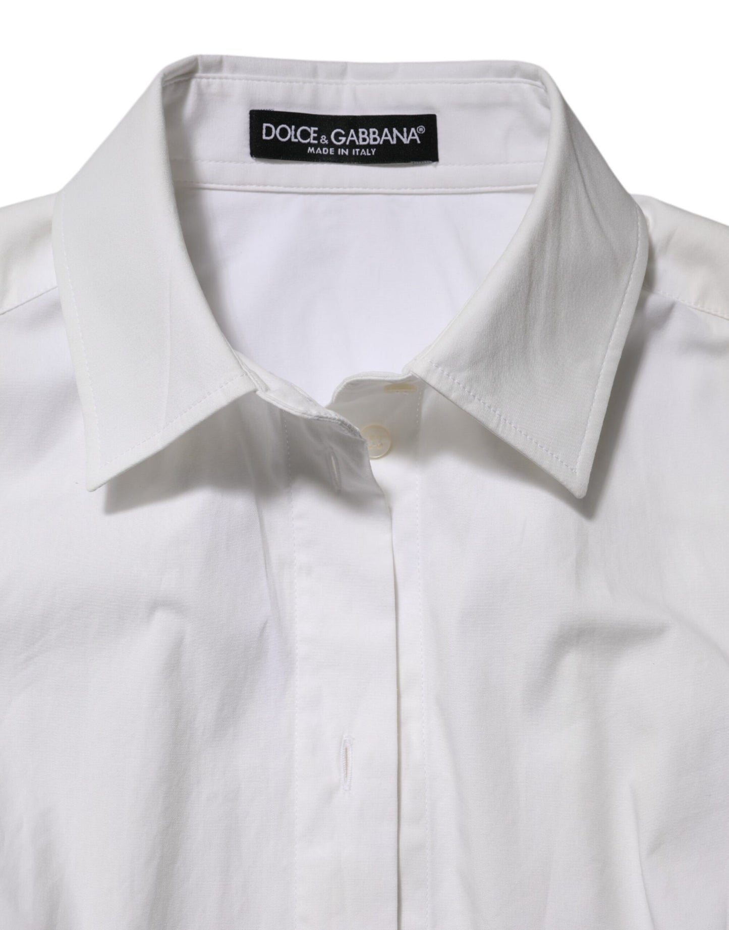 Dolce & Gabbana Weißes Baumwollhemd mit langen Ärmeln und Kragen