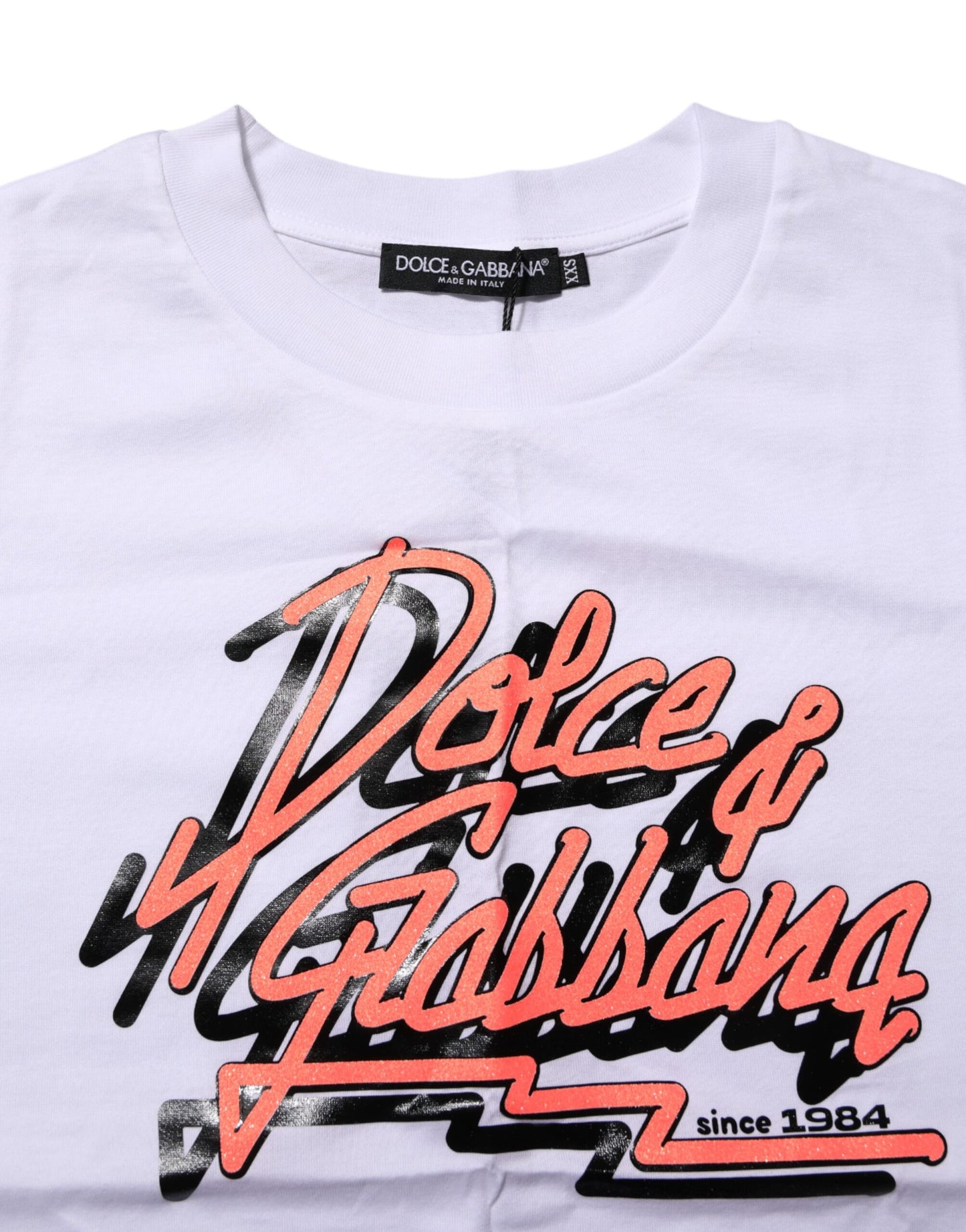 Dolce & Gabbana Weißes T-Shirt mit Rundhalsausschnitt und Grafikdruck aus Baumwolle