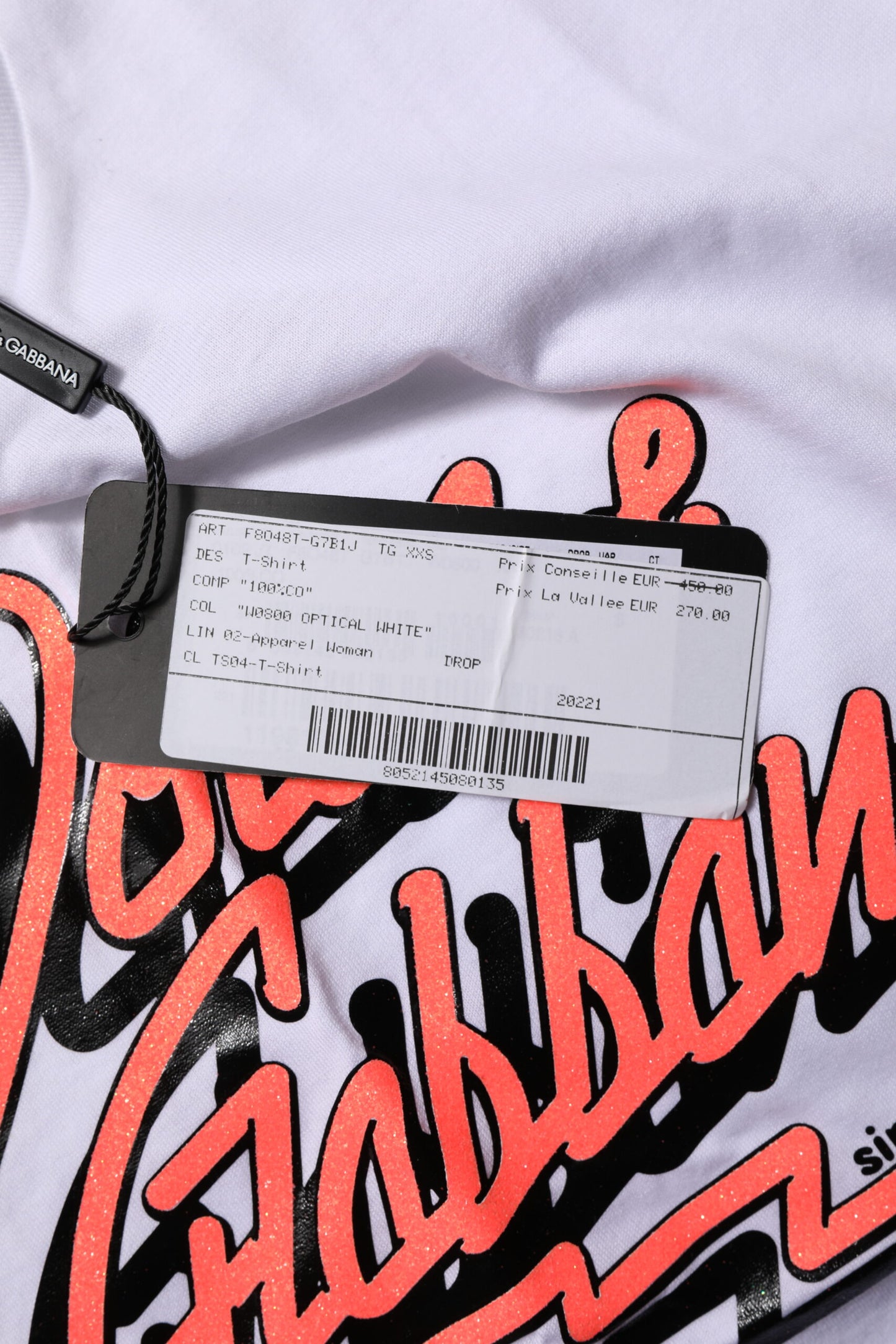 Dolce & Gabbana Weißes T-Shirt mit Rundhalsausschnitt und Grafikdruck aus Baumwolle