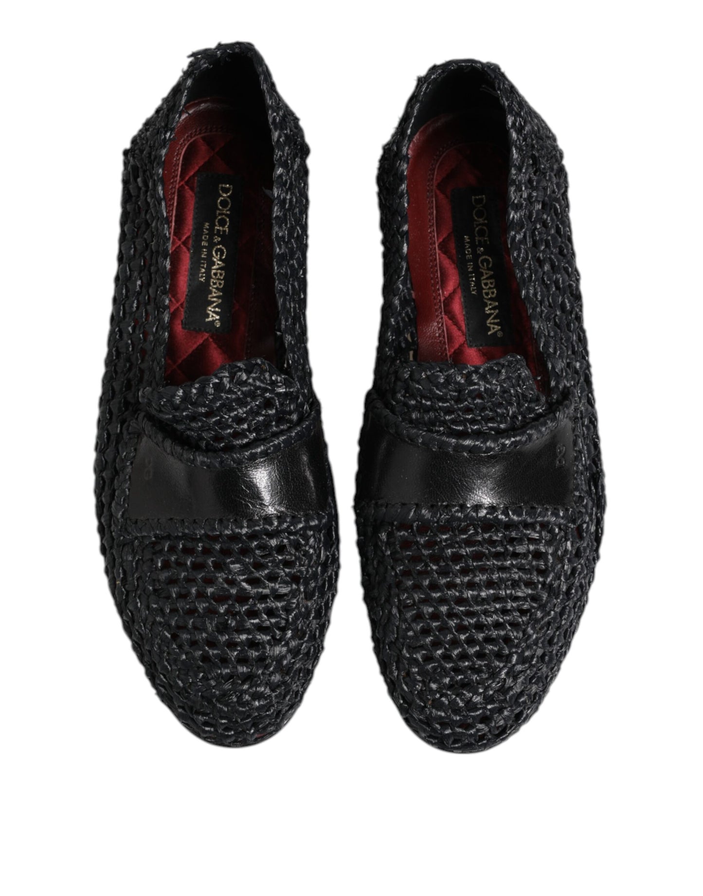 Dolce & Gabbana Schwarzes gewebtes Leder Slip On Loafers Männer Schuhe