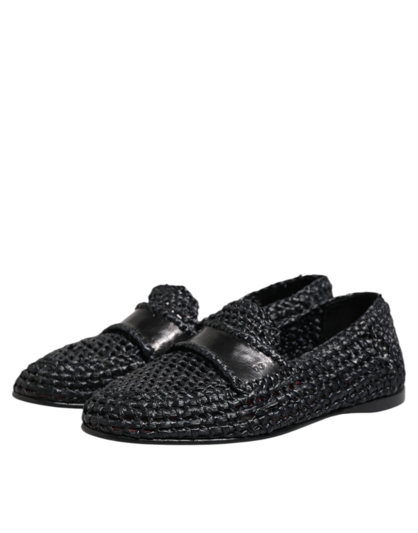 Dolce & Gabbana Schwarzes gewebtes Leder Slip On Loafers Männer Schuhe