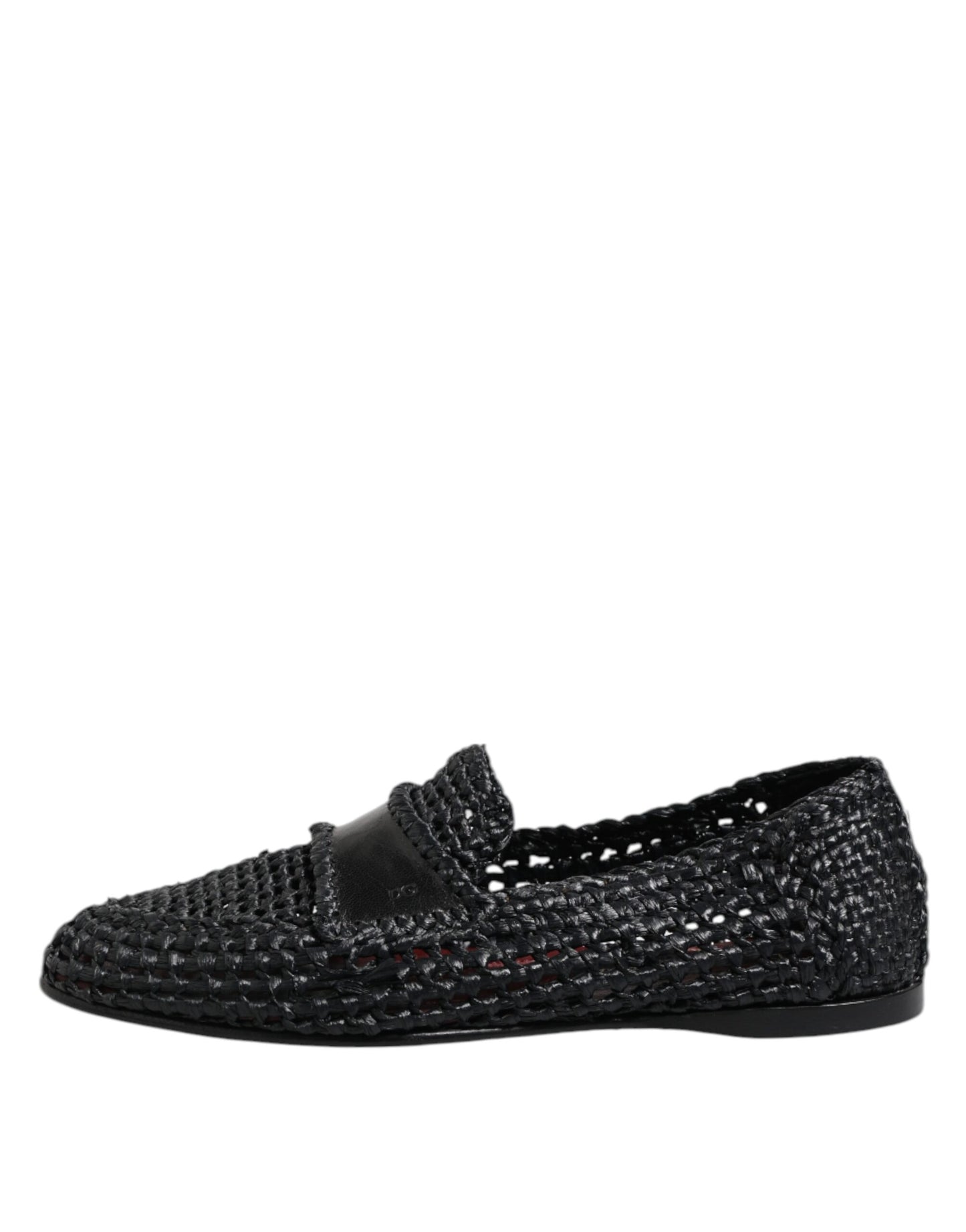 Dolce & Gabbana Schwarzes gewebtes Leder Slip On Loafers Männer Schuhe