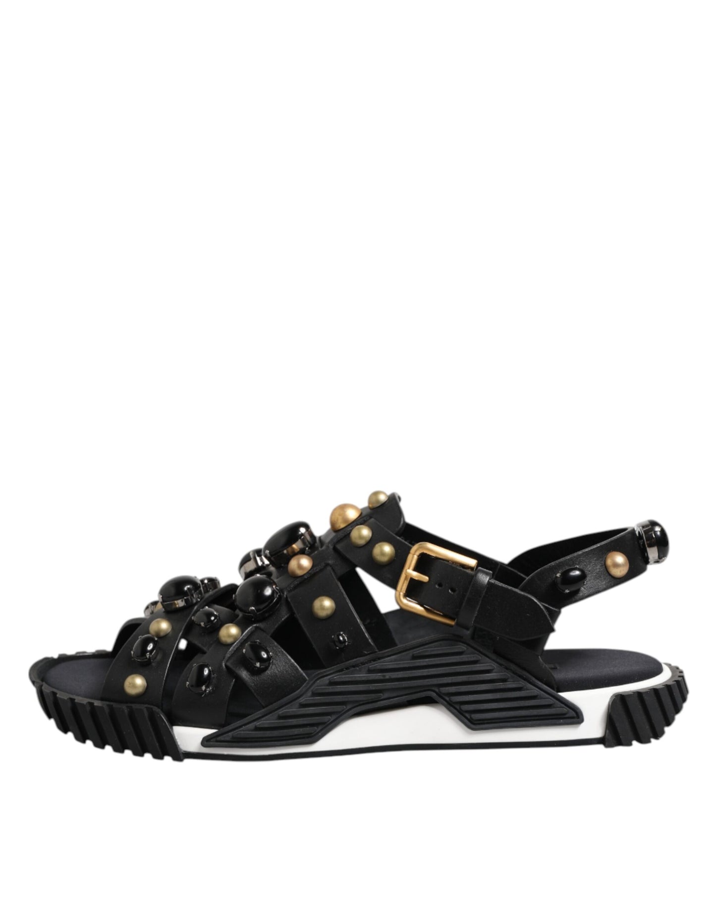 Dolce & Gabbana Schwarze Leder Nieten Riemchensandalen Schuhe