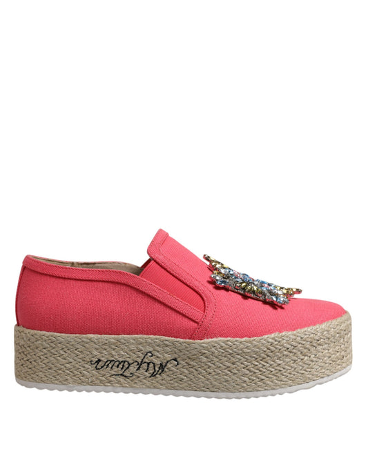 Twinset Rosa Canvas Kristall verschönert Slip On Schuhe