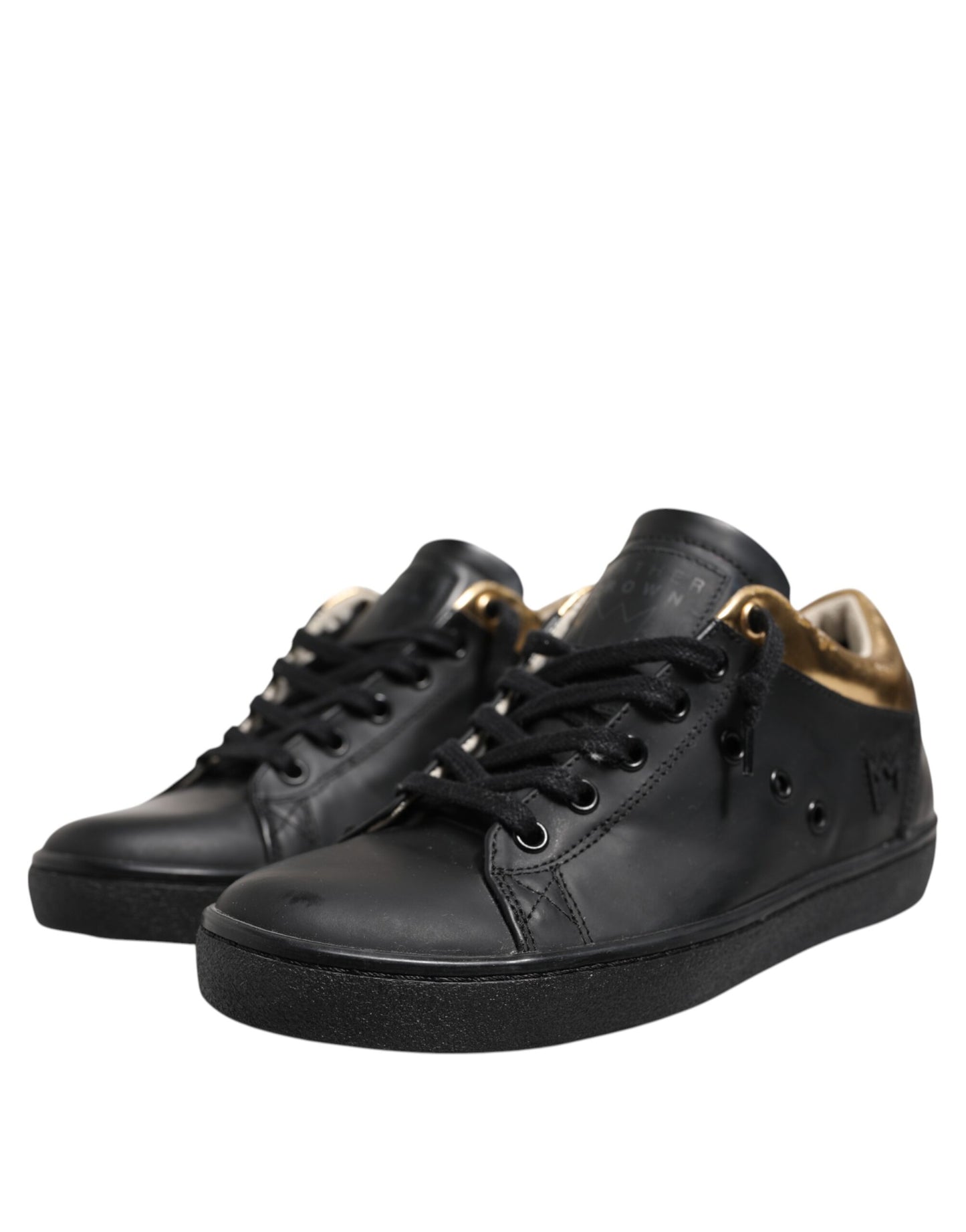 Leather Crown Schwarz Gold Lace Up Low Top Frauen Turnschuhe Schuhe