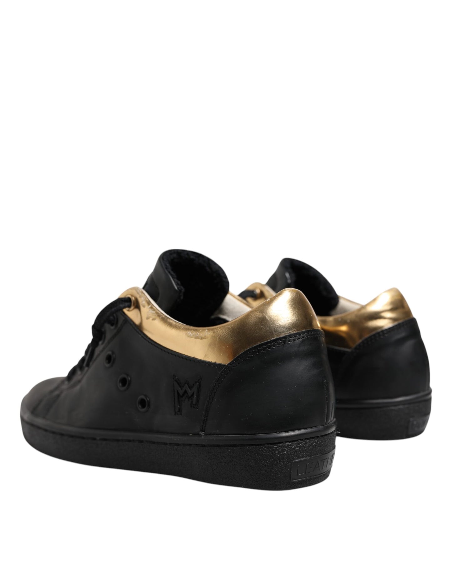 Leather Crown Schwarz Gold Lace Up Low Top Frauen Turnschuhe Schuhe