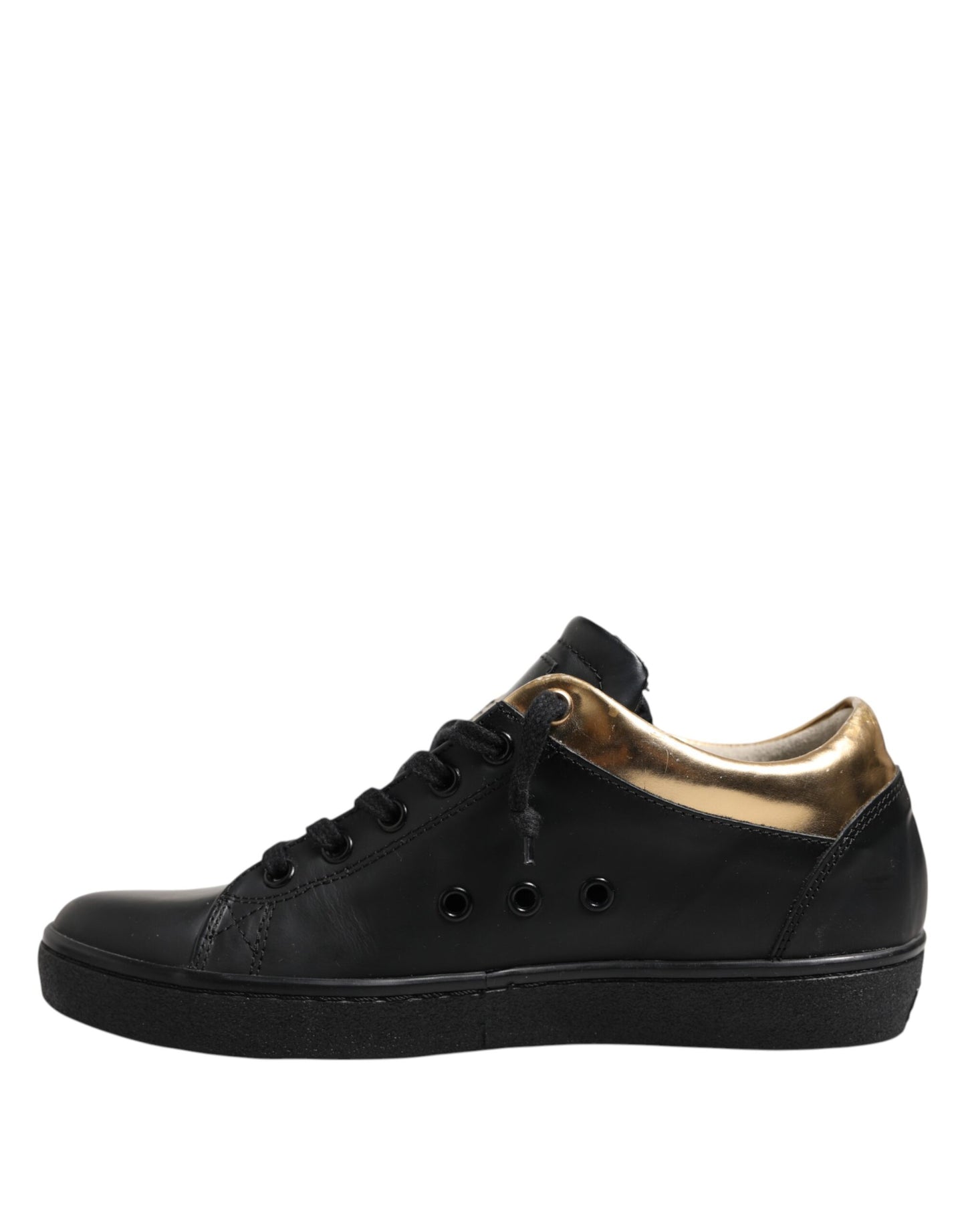 Leather Crown Schwarz Gold Lace Up Low Top Frauen Turnschuhe Schuhe