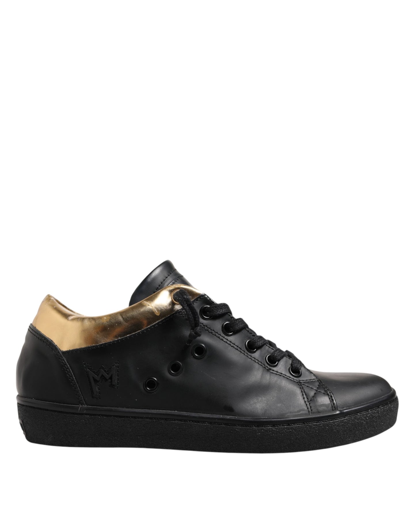 Leather Crown Schwarz Gold Lace Up Low Top Frauen Turnschuhe Schuhe
