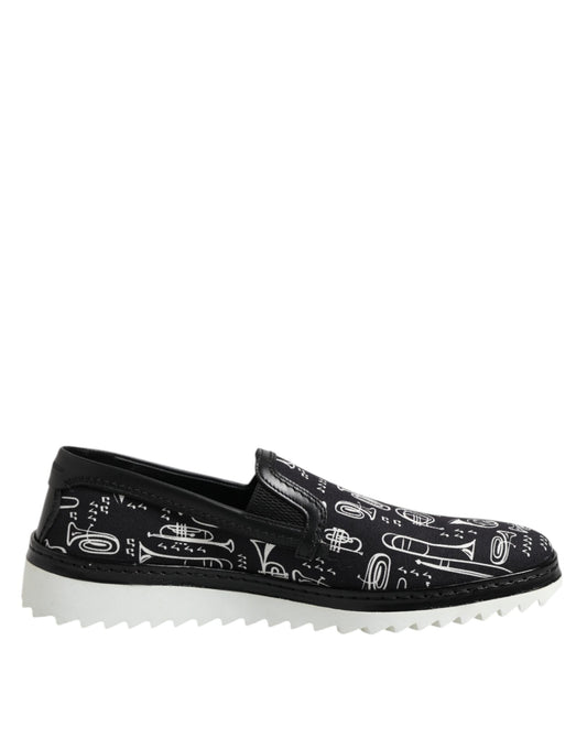 Dolce & Gabbana Schwarz Slip On Bedruckte Männer Loafers Schuhe