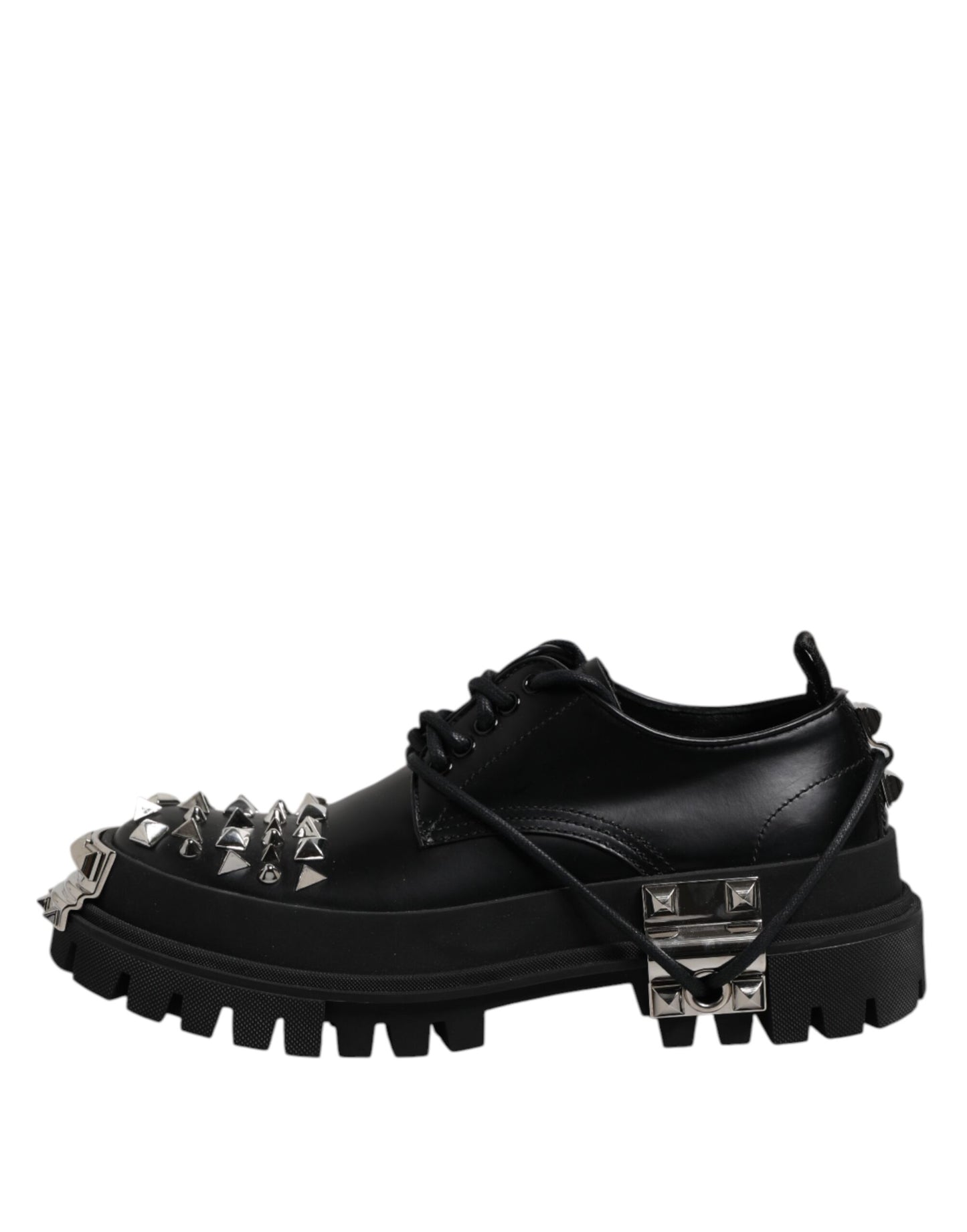 Dolce & Gabbana Schwarze Leder verschönerte Trekking Derby Schuhe