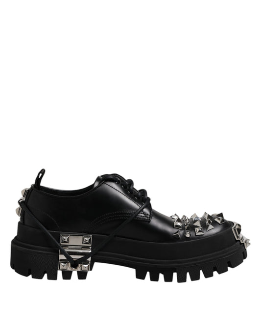 Dolce & Gabbana Schwarze Leder verschönerte Trekking Derby Schuhe