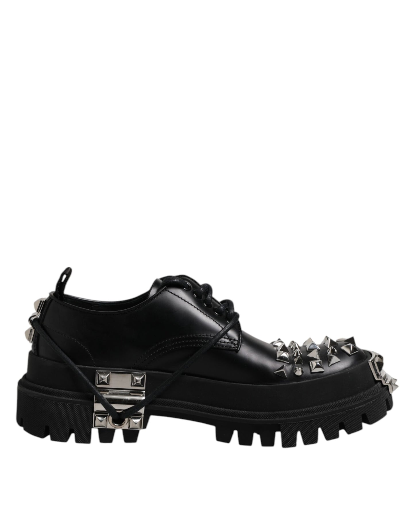 Dolce & Gabbana Schwarze Leder verschönerte Trekking Derby Schuhe