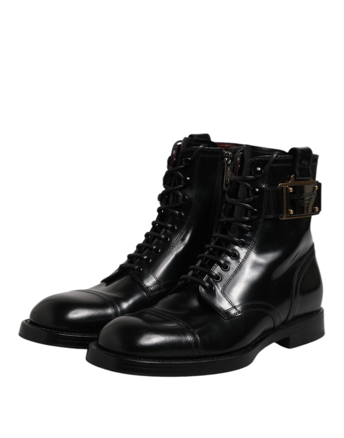 Dolce & Gabbana Schwarze Leder Mid Calf Stiefel Schnürschuhe