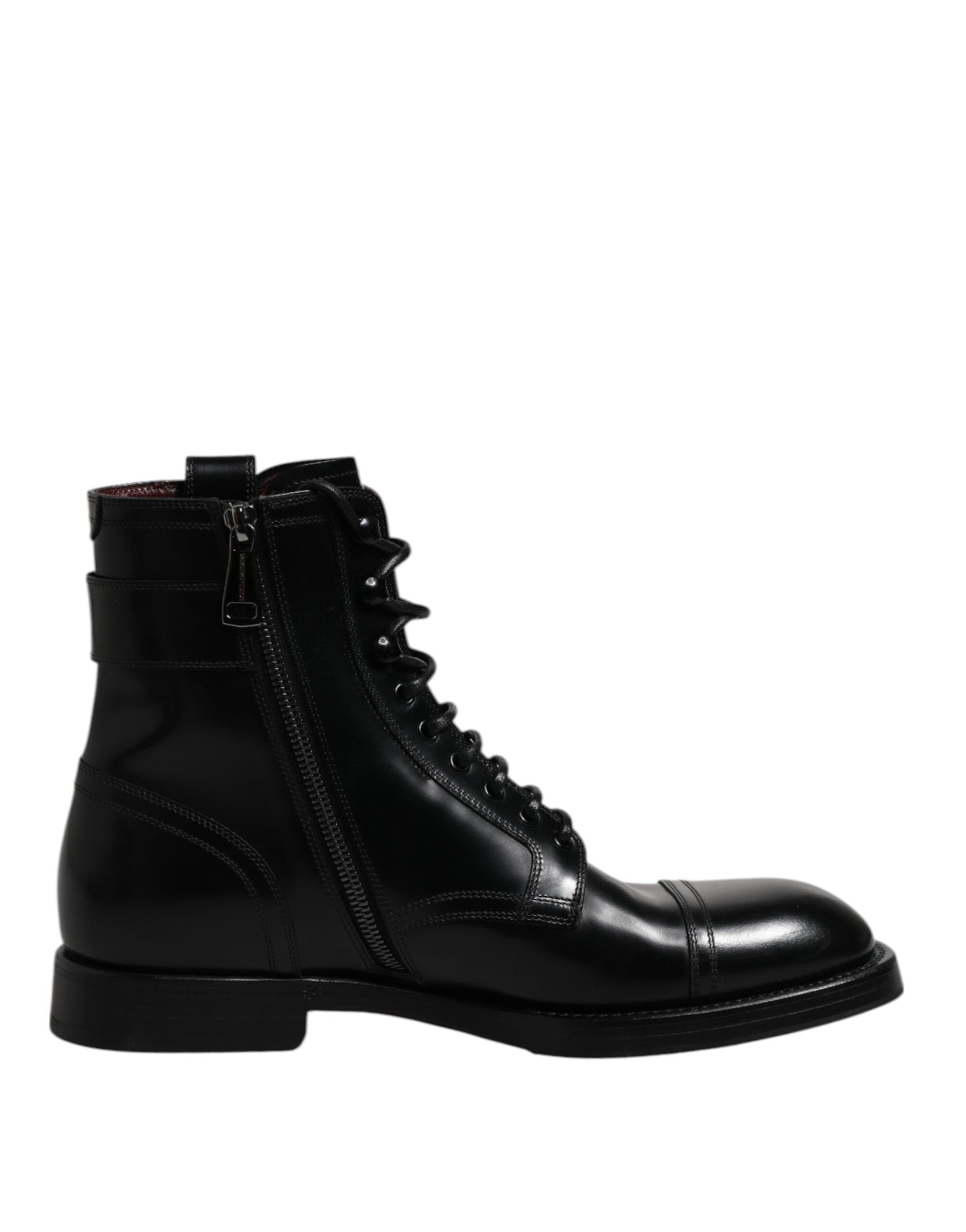 Dolce & Gabbana Schwarze Leder Mid Calf Stiefel Schnürschuhe