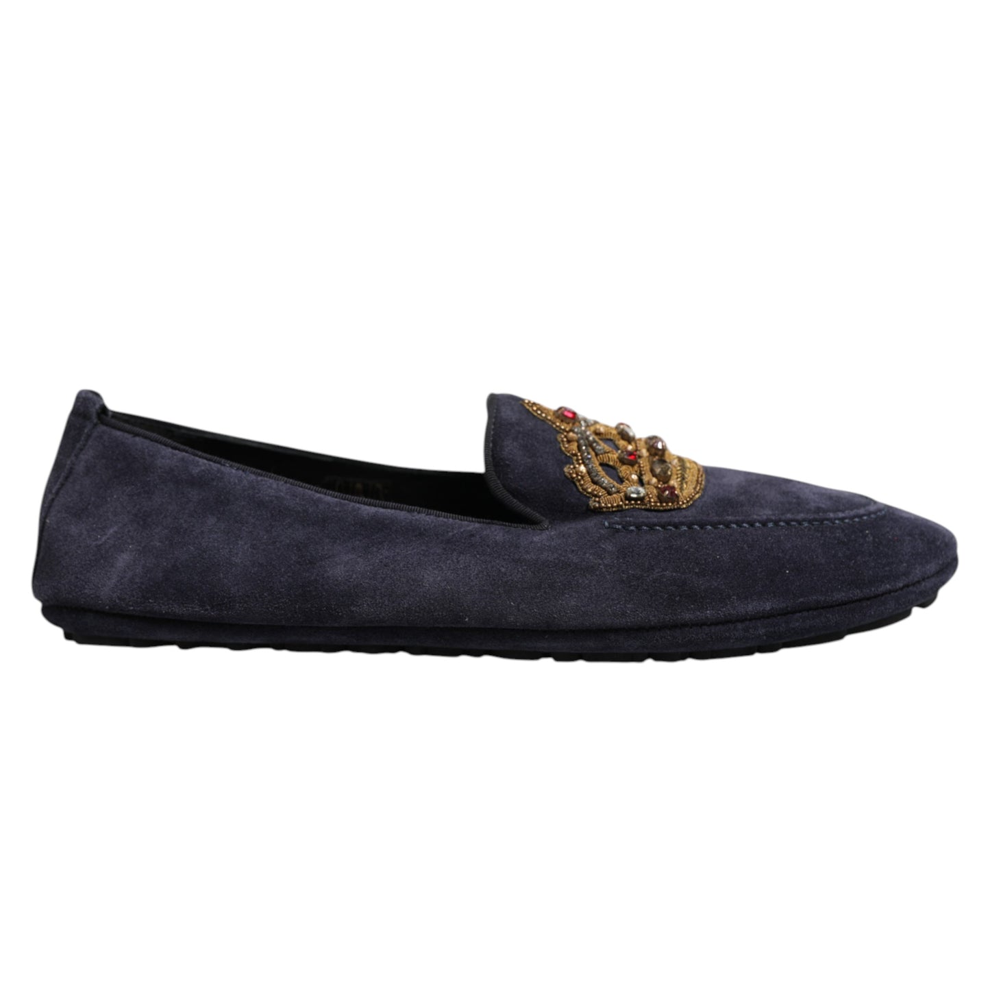Dolce & Gabbana Blaue Wildleder Crown Crystal Loafers Kleid Schuhe