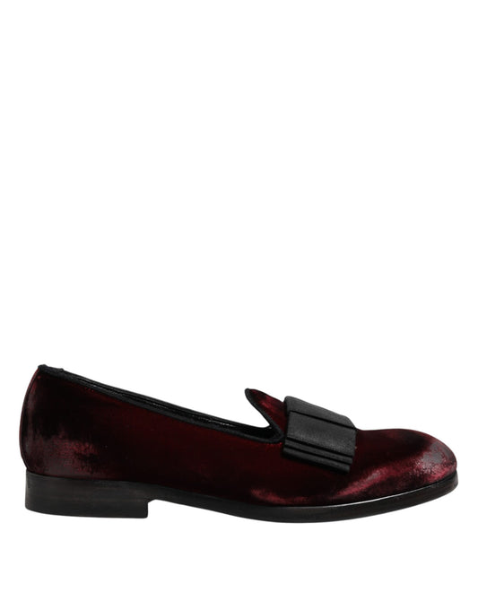 Dolce & Gabbana Rot Samt Männer Slip On Loafers Kleid Schuhe