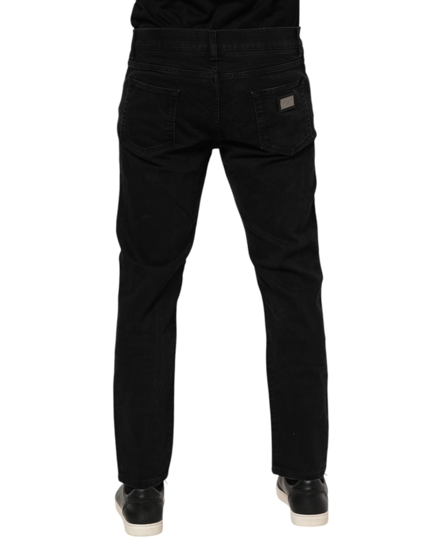 Dolce & Gabbana Schwarze Baumwoll-Logo-Plakette Slim Fit Denim Jeans