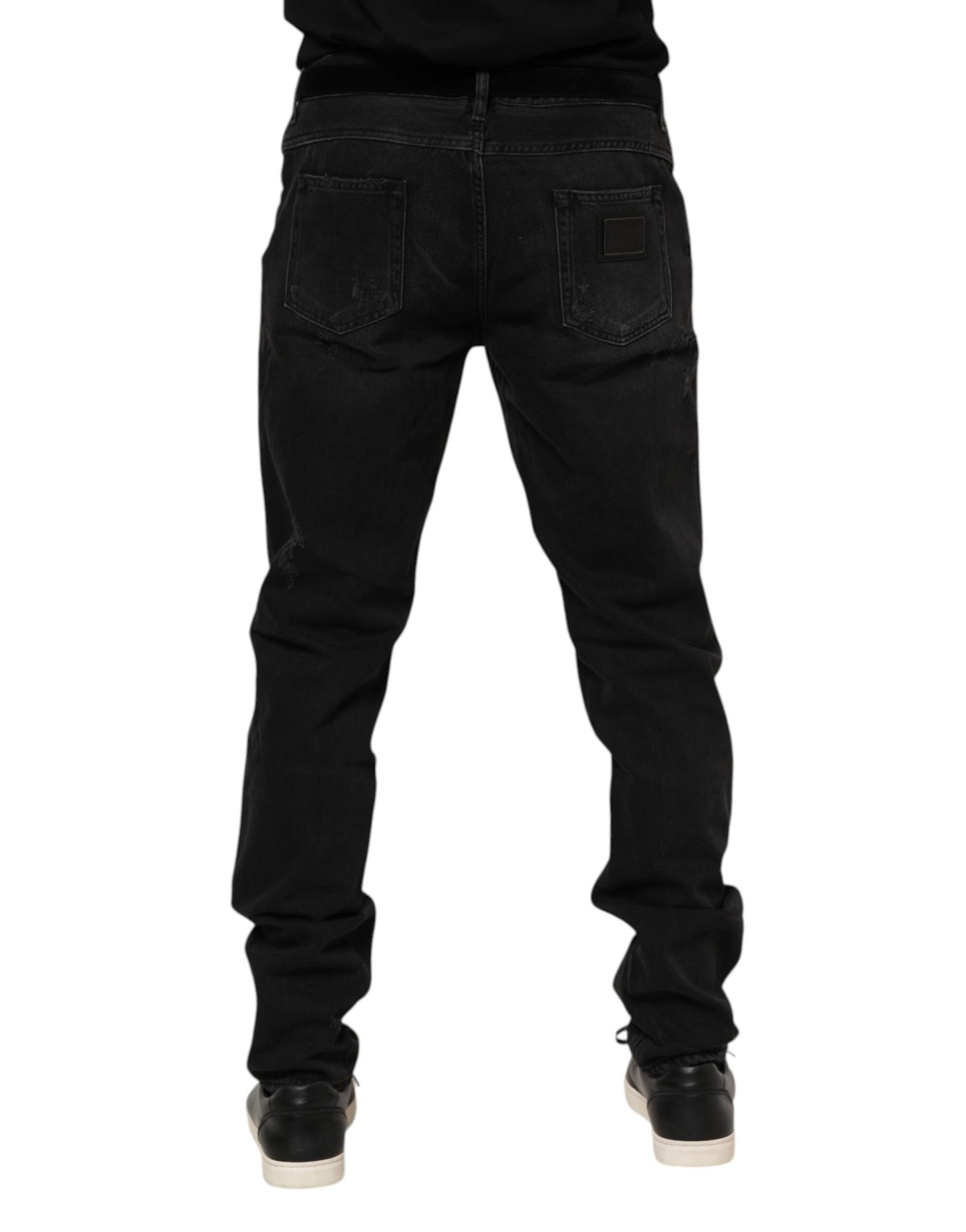 Dolce & Gabbana Schwarze Baumwoll-Logo-Plakette Skinny Denim Jeans