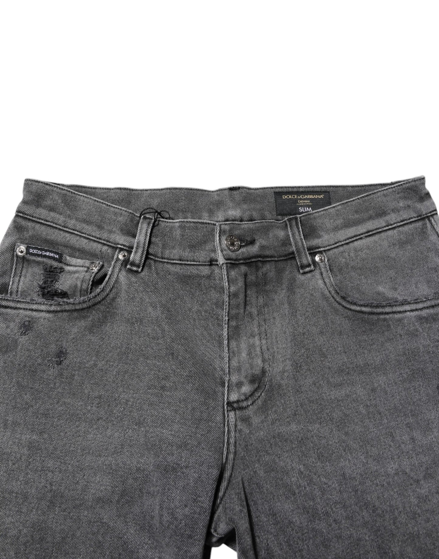 Dolce & Gabbana Graue Denim-Jeans mit Logo-Plakette aus Baumwolle