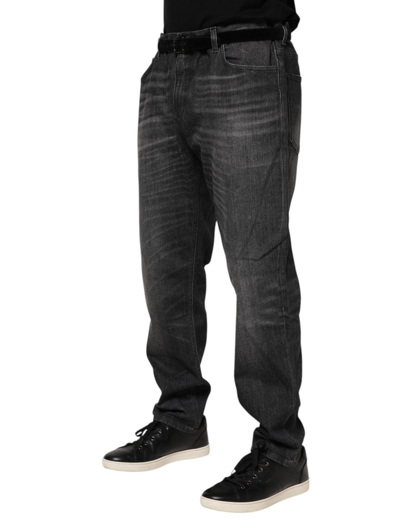 Dolce & Gabbana Graue gewaschene Baumwoll-Loose-Denim-Jeans