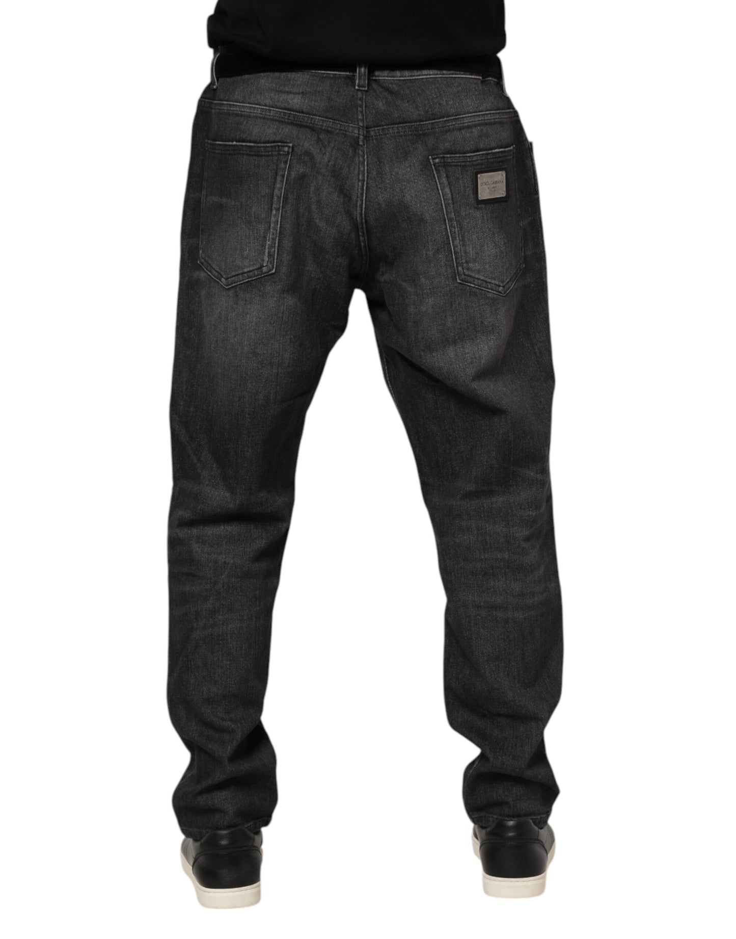 Dolce & Gabbana Graue gewaschene Baumwoll-Loose-Denim-Jeans