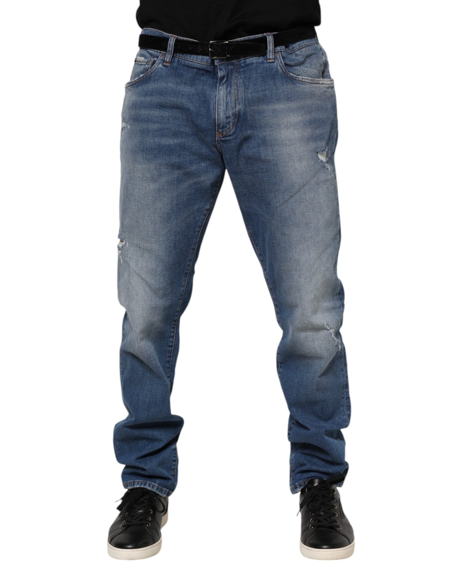Dolce & Gabbana Blaue Denim-Jeans mit Logo-Plakette aus gewaschener Baumwolle