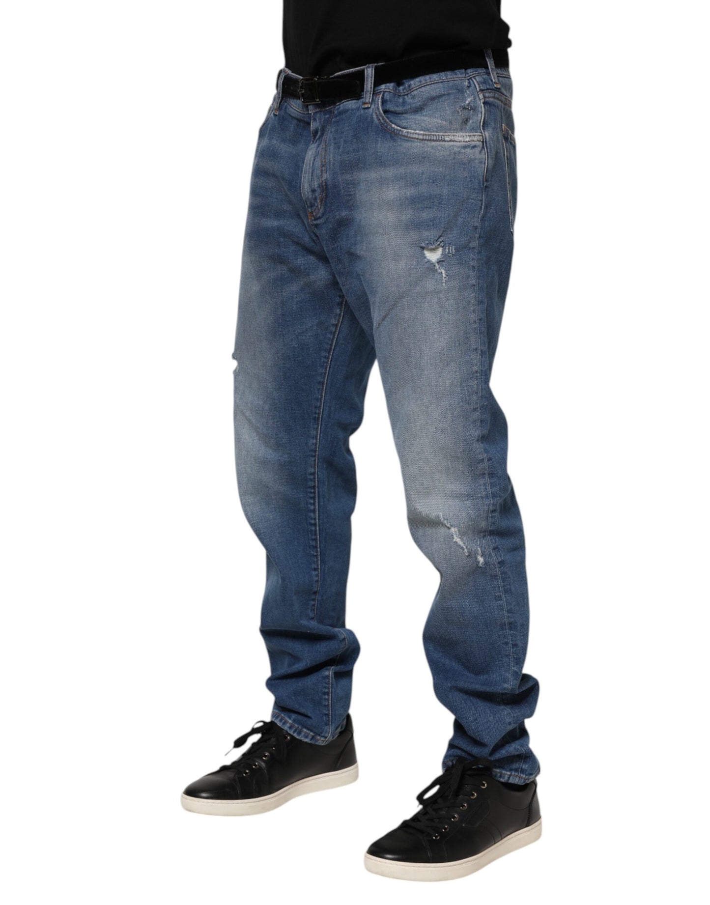 Dolce & Gabbana Blaue Denim-Jeans mit Logo-Plakette aus gewaschener Baumwolle