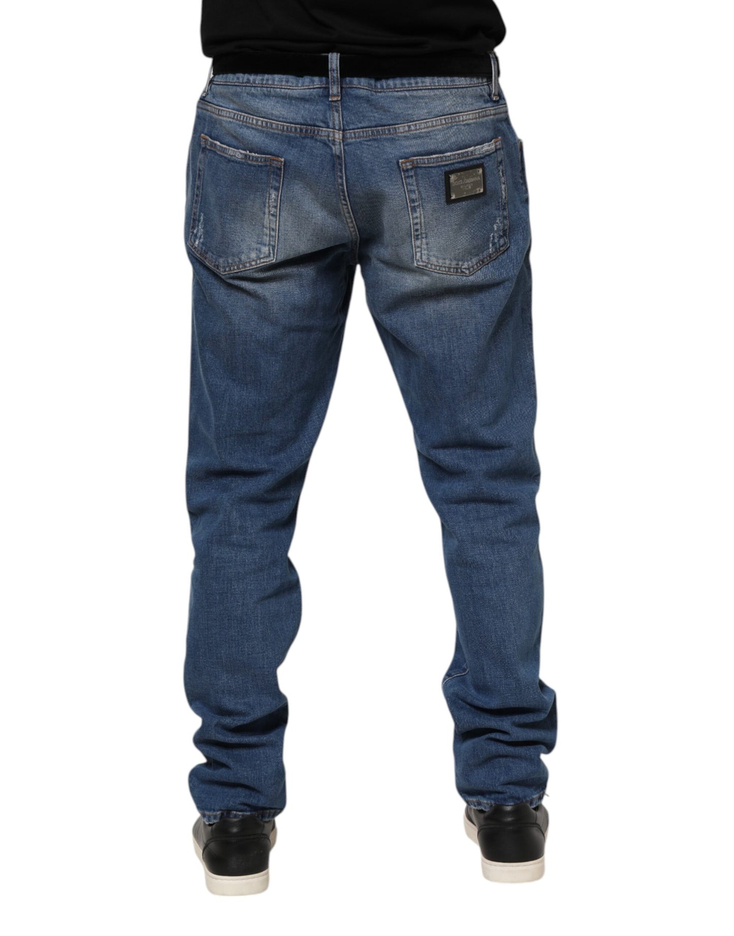 Dolce & Gabbana Blaue Denim-Jeans mit Logo-Plakette aus gewaschener Baumwolle