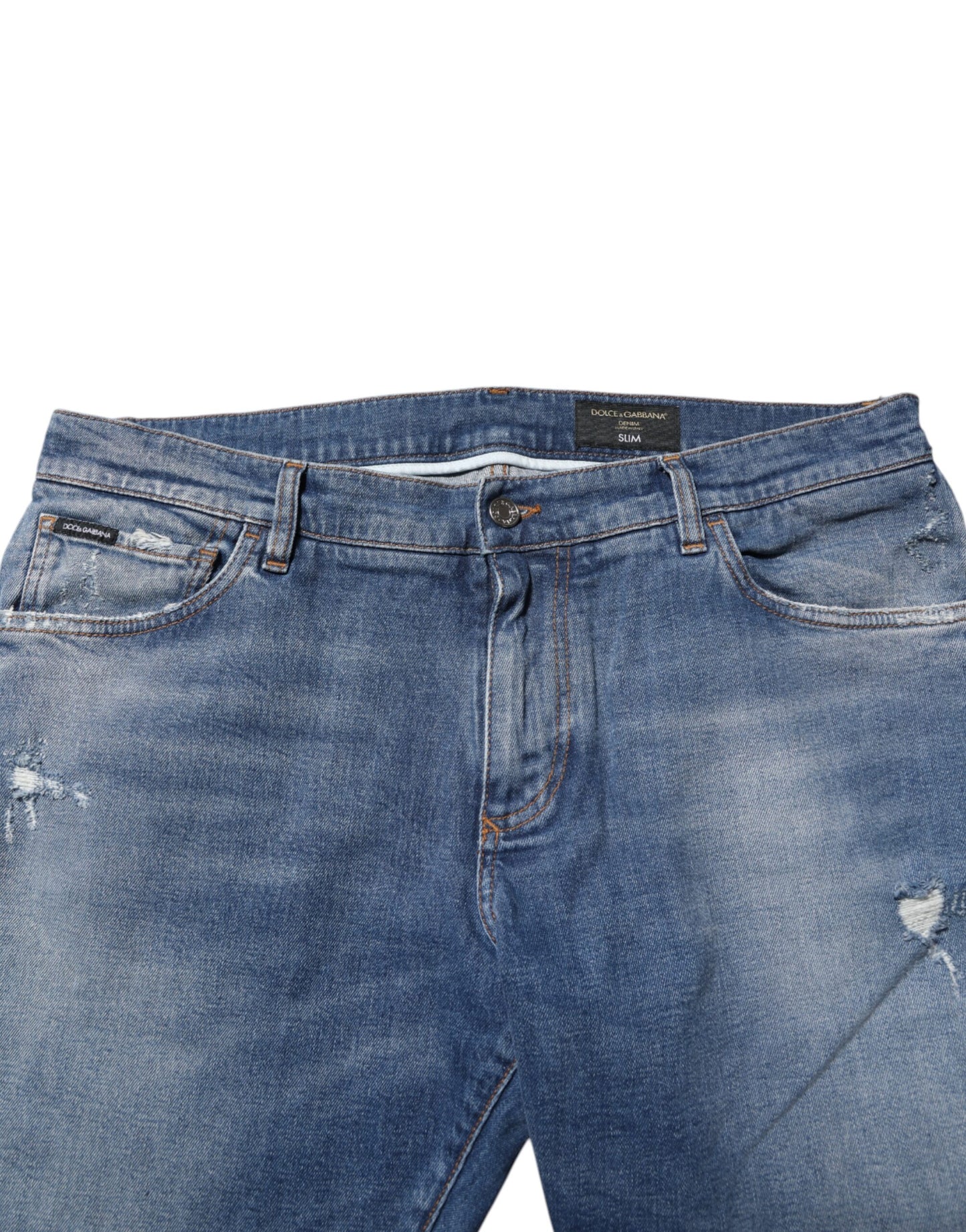 Dolce & Gabbana Blaue Denim-Jeans mit Logo-Plakette aus gewaschener Baumwolle