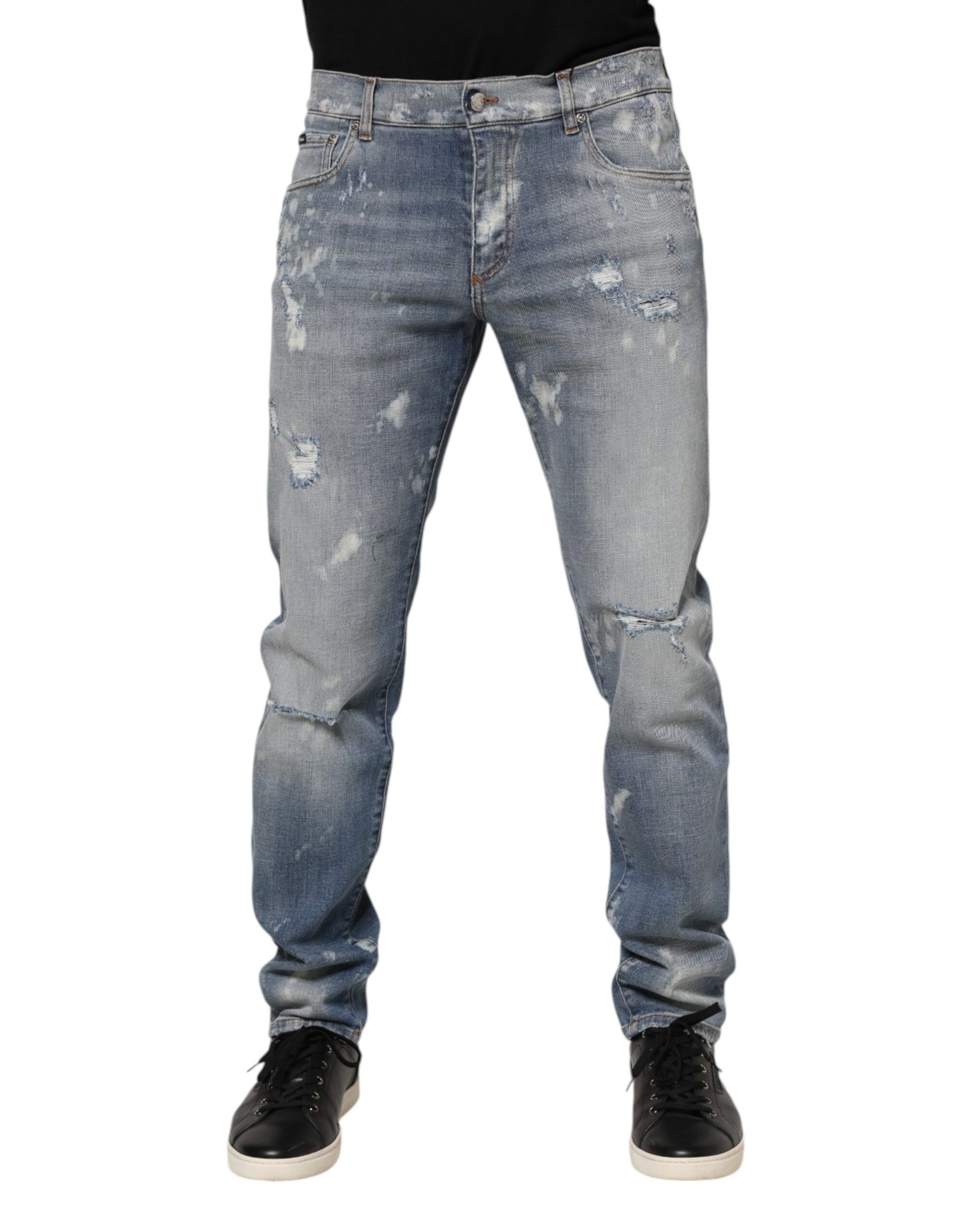 Dolce & Gabbana Blaue Baumwolle zerfleddert Slim Fit Herren Denim Jeans