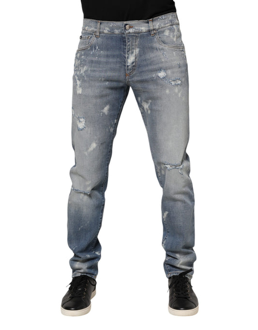 Dolce & Gabbana Blaue Baumwolle zerfleddert Slim Fit Herren Denim Jeans