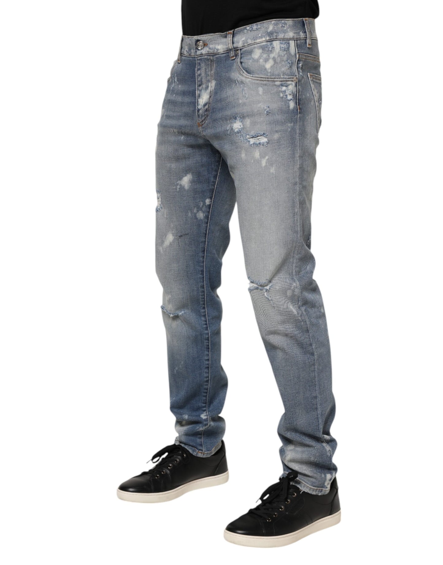 Dolce & Gabbana Blaue Baumwolle zerfleddert Slim Fit Herren Denim Jeans