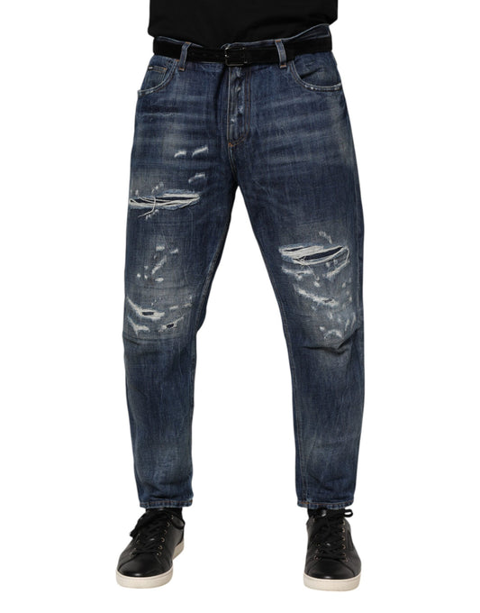Dolce & Gabbana Blaue Baumwolle zerfleddert konisch zulaufende Männer Denim Jeans