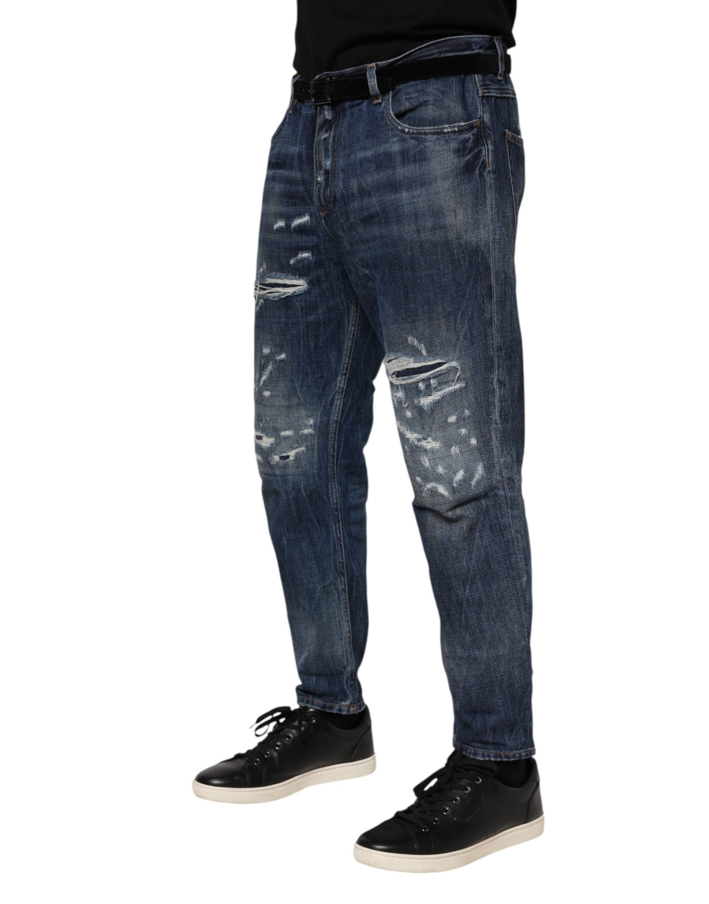 Dolce & Gabbana Blaue Baumwolle zerfleddert konisch zulaufende Männer Denim Jeans