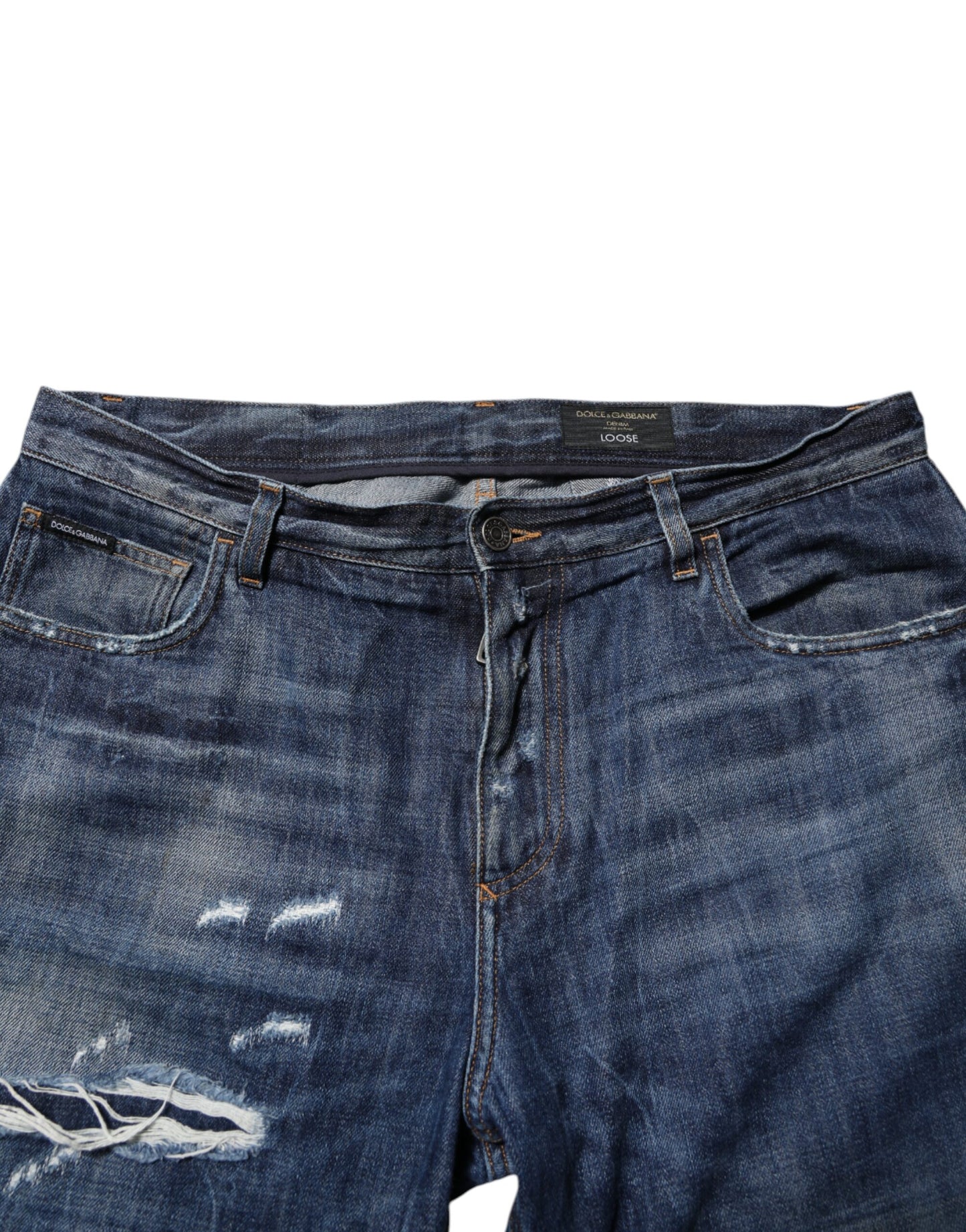 Dolce & Gabbana Blaue Baumwolle zerfleddert konisch zulaufende Männer Denim Jeans