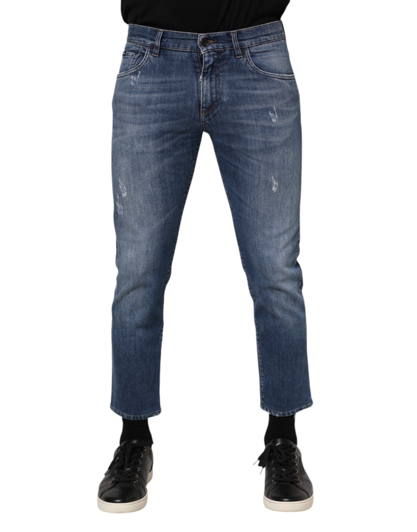Dolce & Gabbana Blaue Denim-Jeans mit Logo-Plakette aus Baumwolle