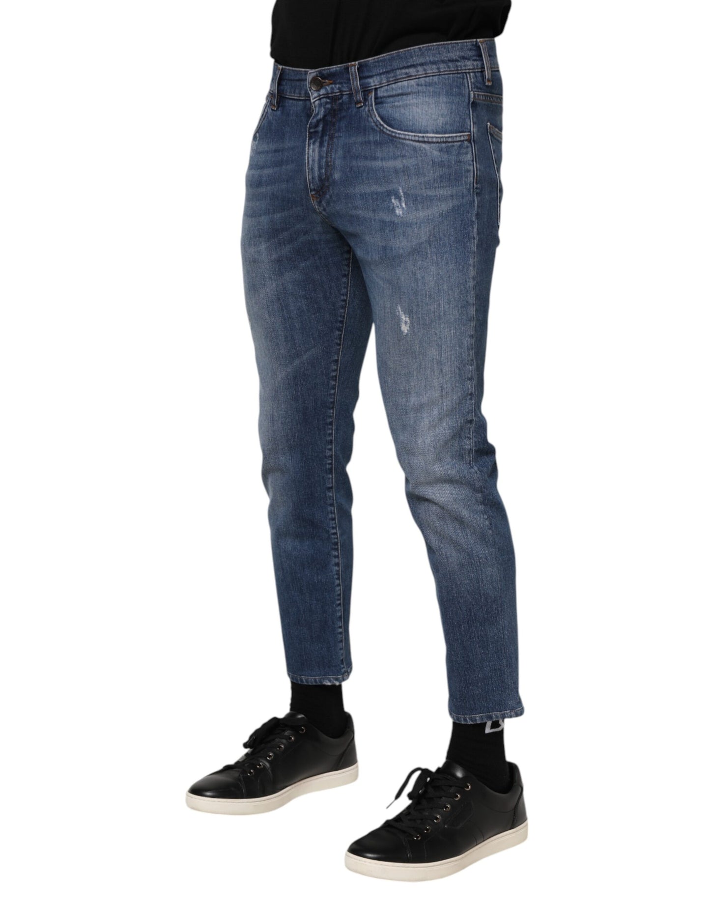 Dolce & Gabbana Blaue Denim-Jeans mit Logo-Plakette aus Baumwolle