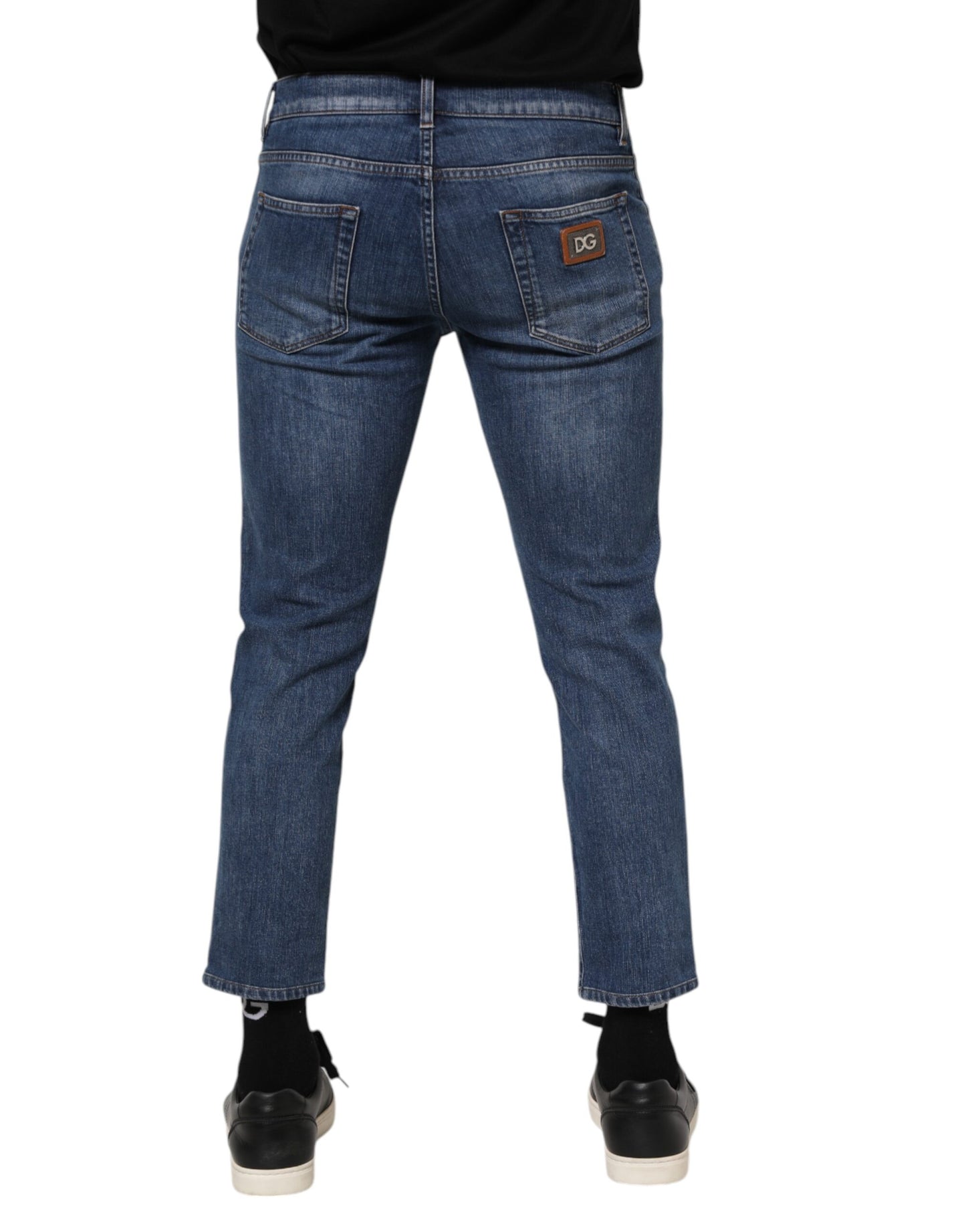 Dolce & Gabbana Blaue Denim-Jeans mit Logo-Plakette aus Baumwolle