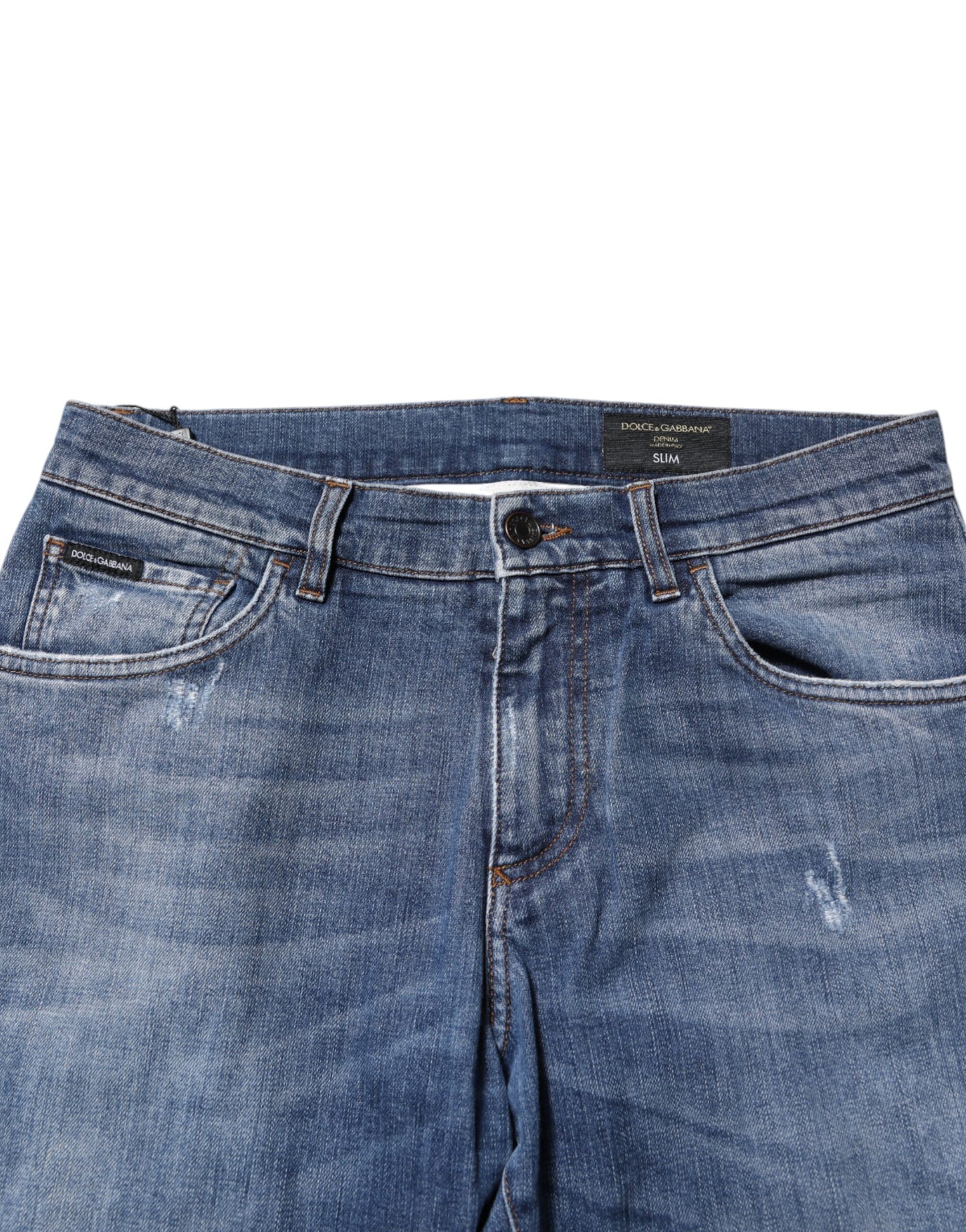 Dolce & Gabbana Blaue Denim-Jeans mit Logo-Plakette aus Baumwolle