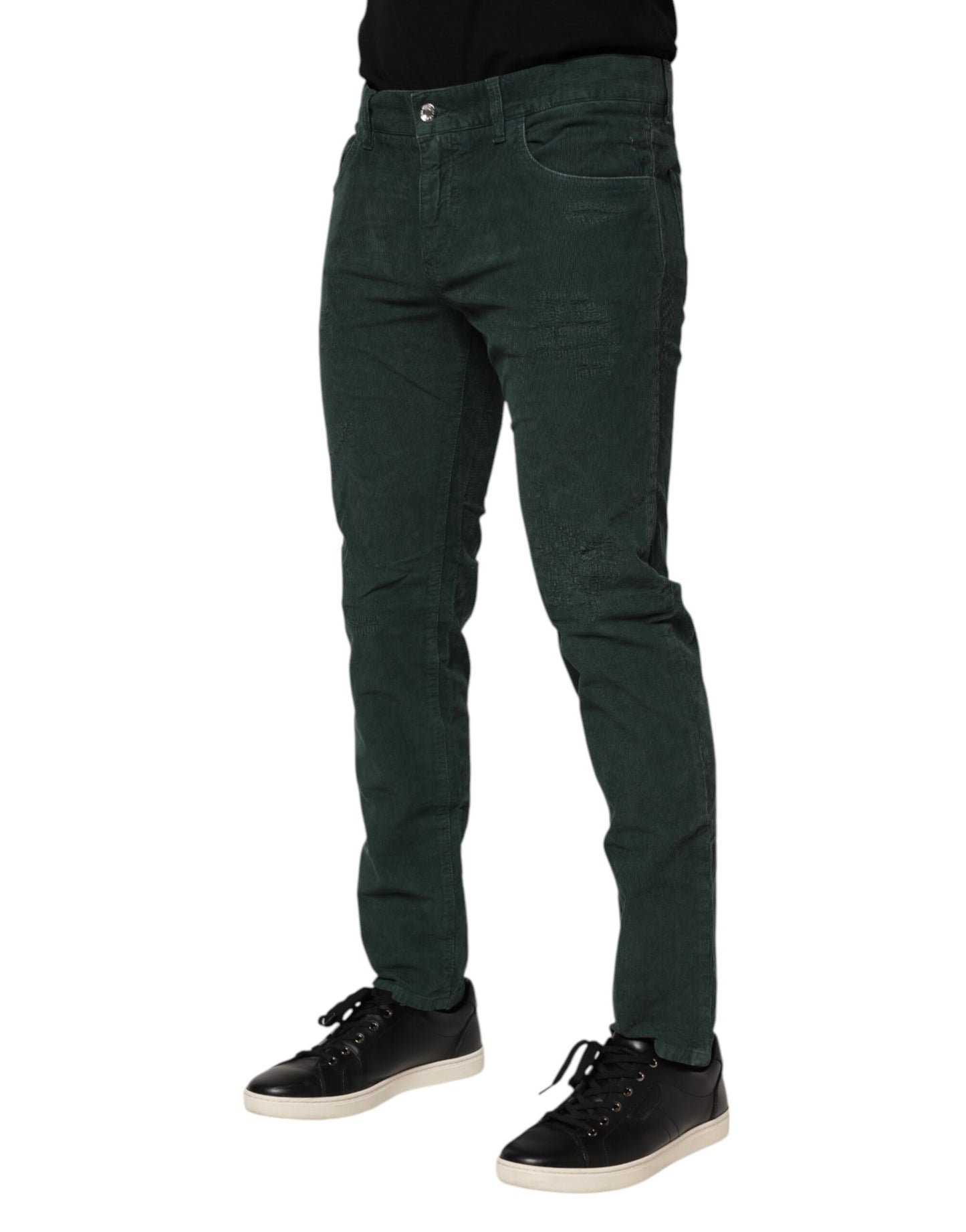Dolce & Gabbana Grüne Skinny-Hose aus Baumwollcord