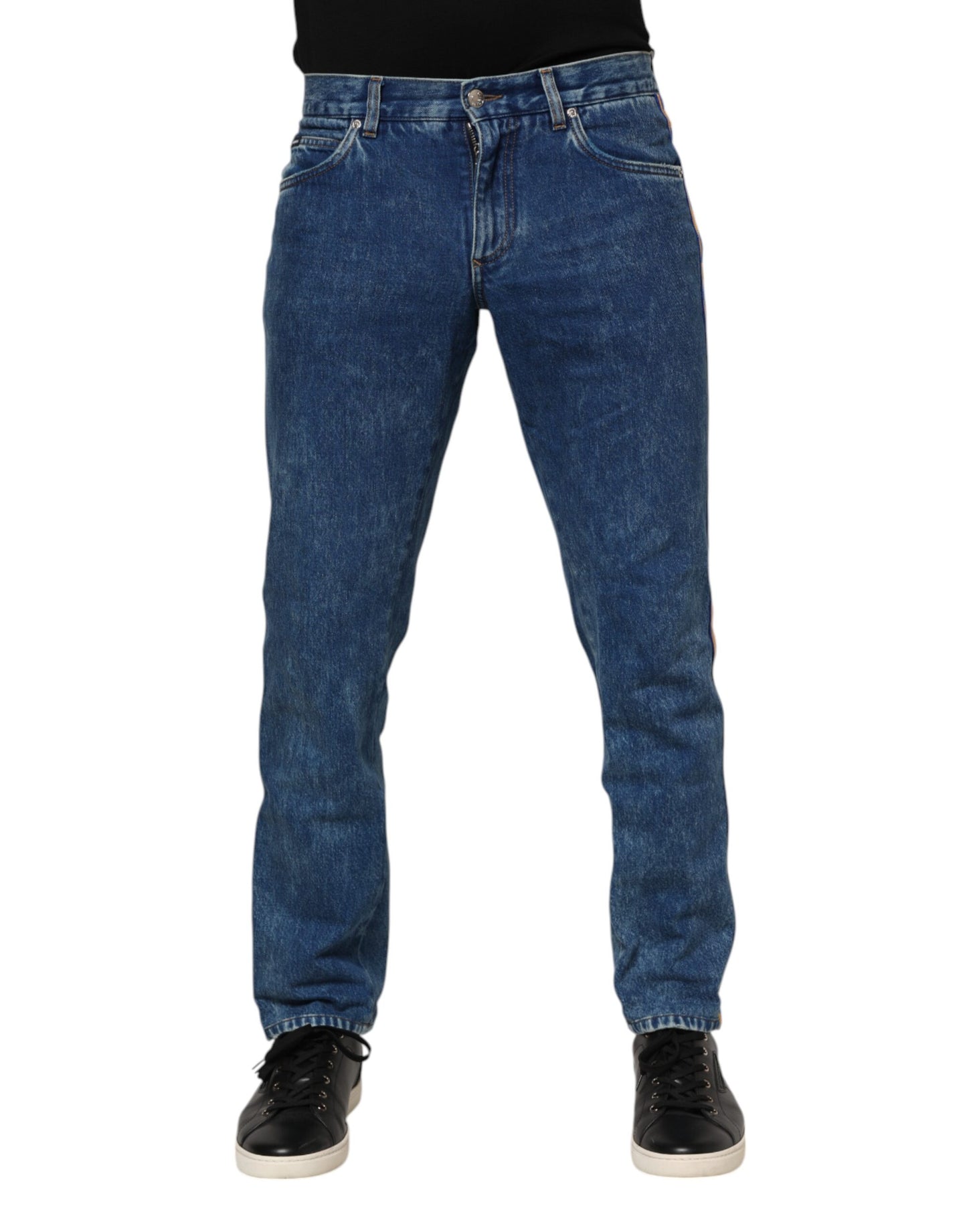 Dolce & Gabbana Blaue Denim-Jeans mit Logo-Plakette aus Baumwolle