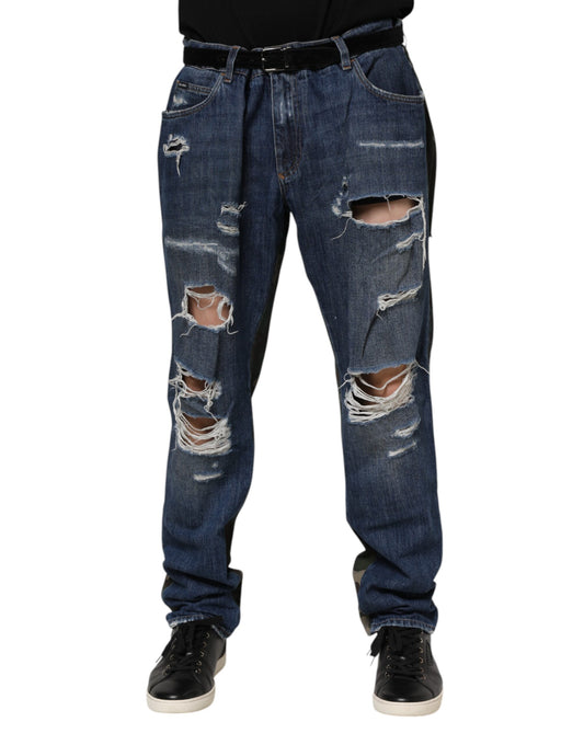 Dolce & Gabbana Blaue Denim-Jeans mit Tarnmuster aus Baumwolle