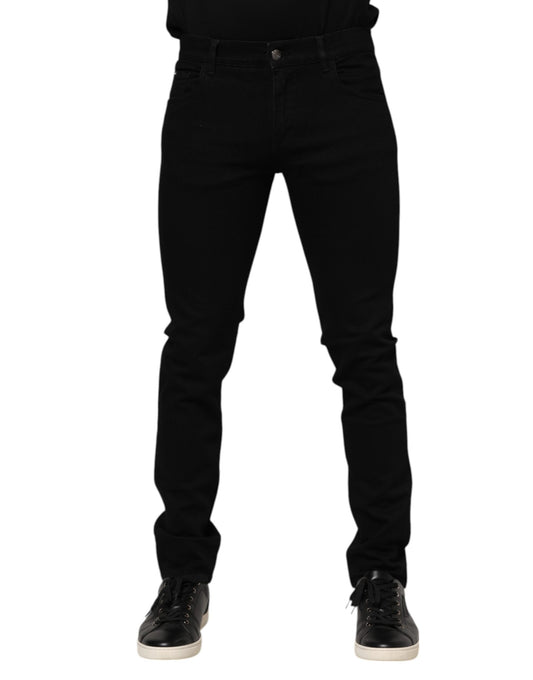 Dolce & Gabbana Dunkelblaue Baumwoll-Logo-Plakette GOLD Denim Jeans