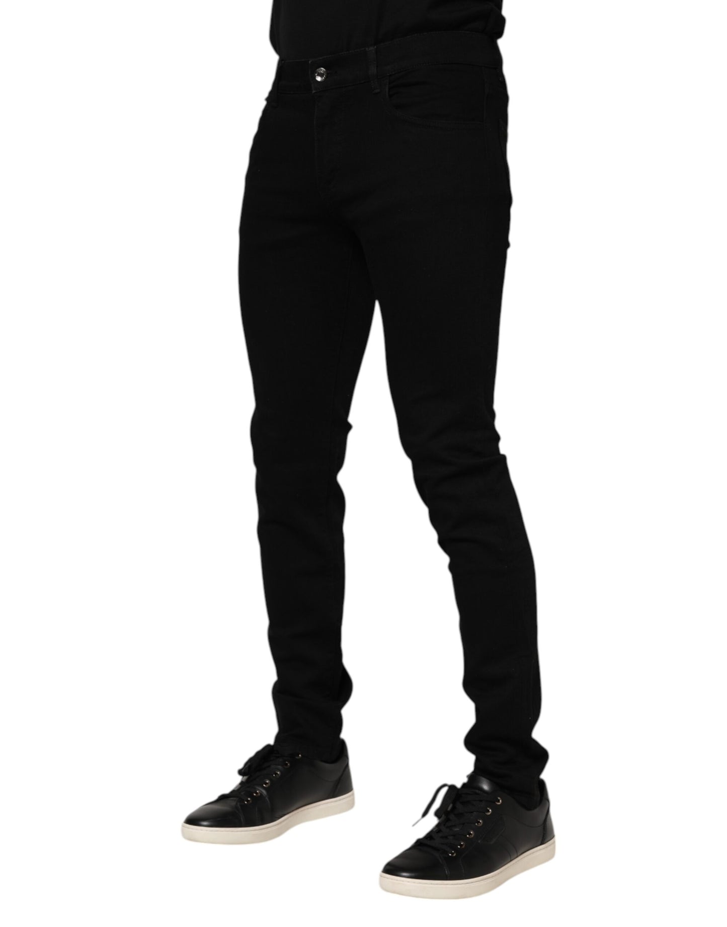 Dolce & Gabbana Dunkelblaue Baumwoll-Logo-Plakette GOLD Denim Jeans